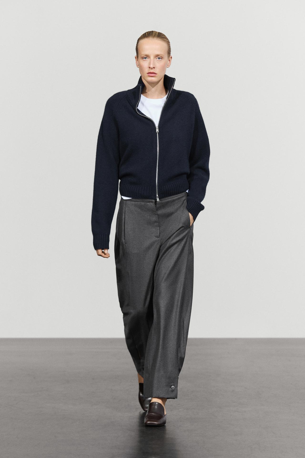 100% cashmere zip knit cardigan — NAVY BLUE