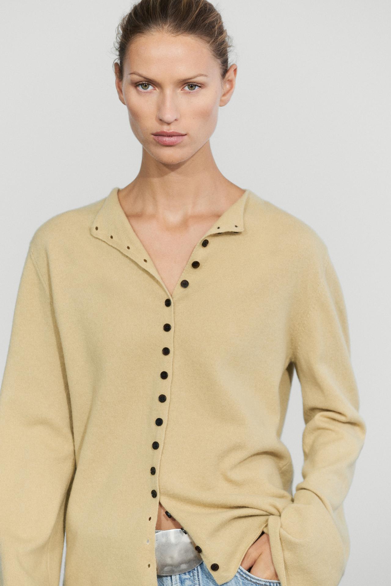 Wool-blend knit cardigan with buttons — OLIVE