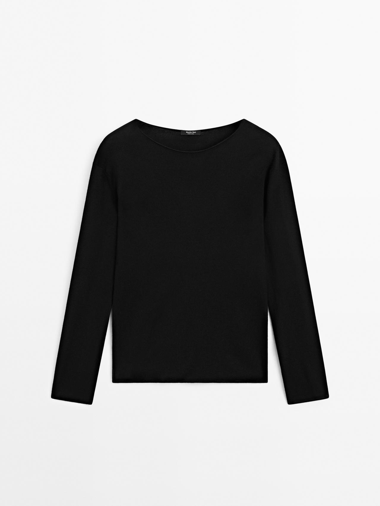 Massimo Dutti - Dame - Trøje I Uldblanding Med Bådudskæring - Sort - M