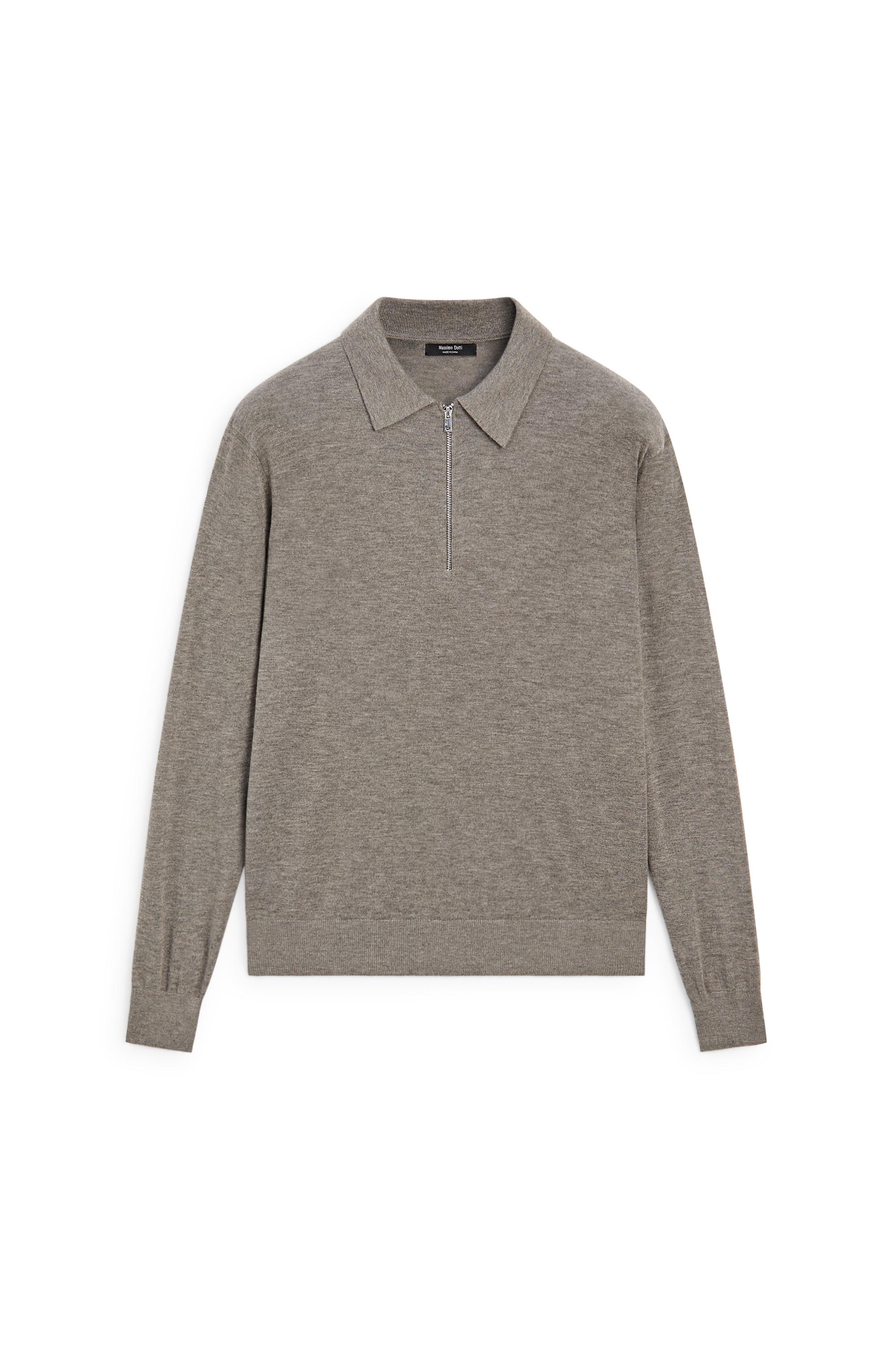 Wool blend quarter-zip knit sweater — DARK KHAKI