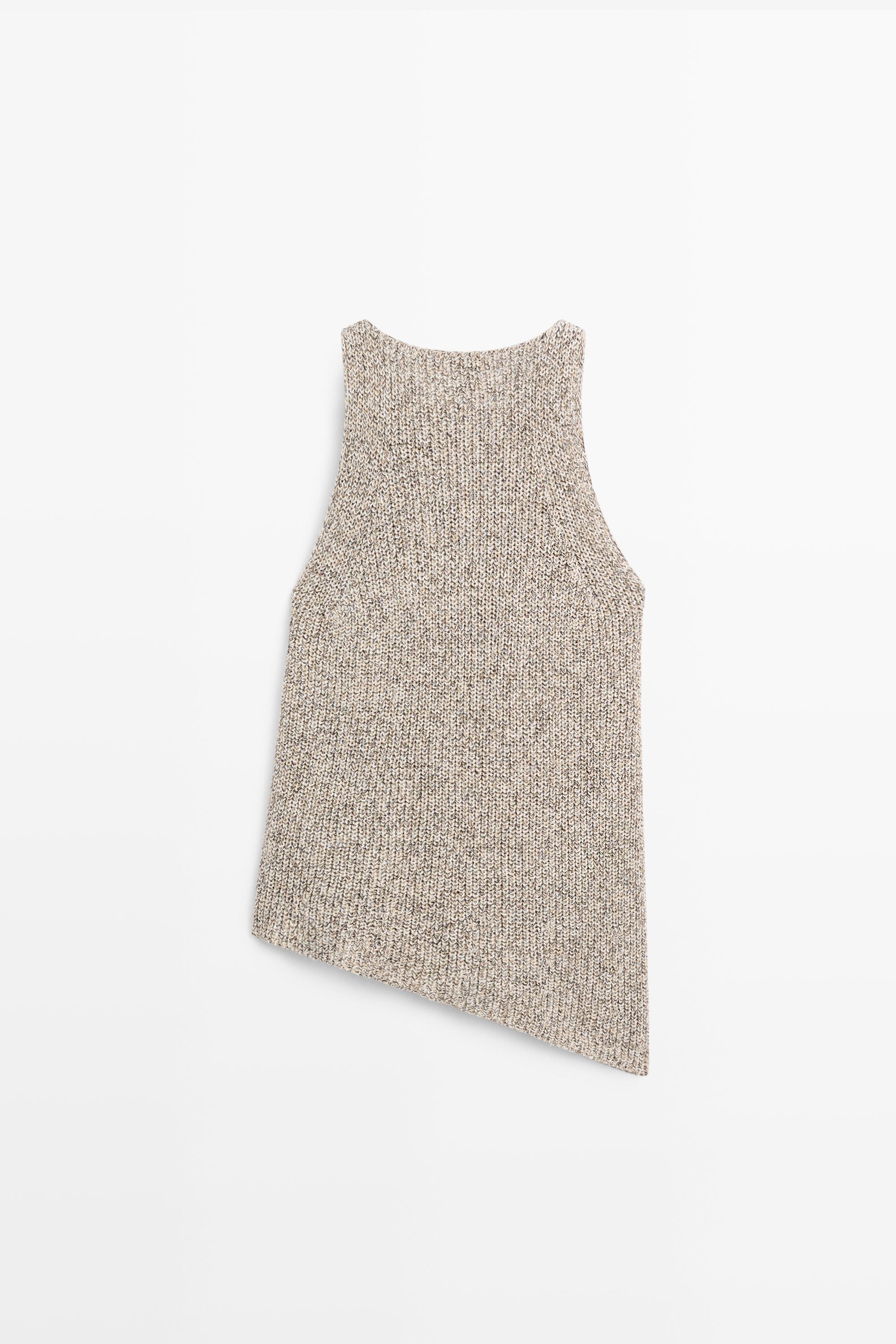 Asymmetric knit top — STONE