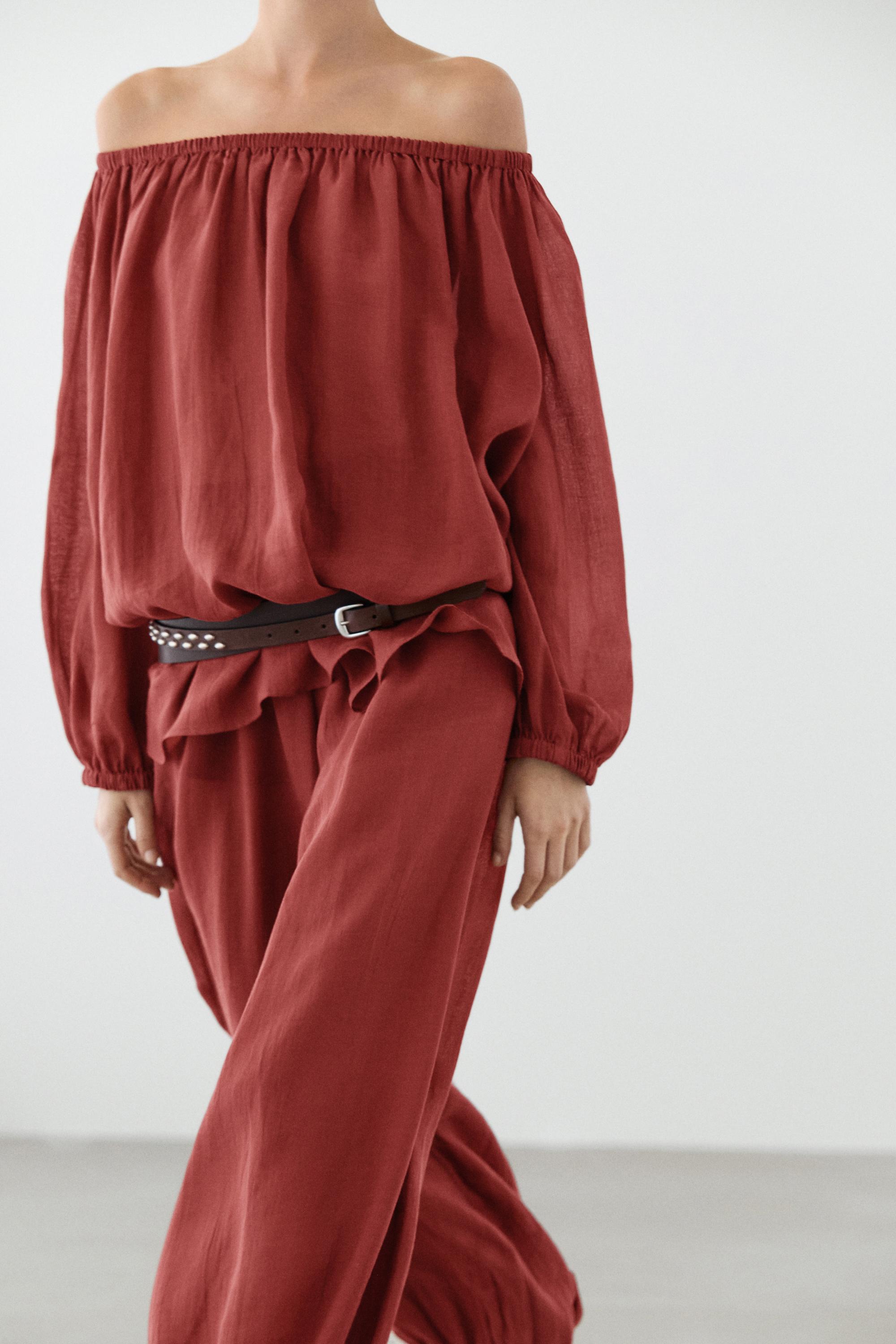 Flowing boat neck shirt — RUSSET