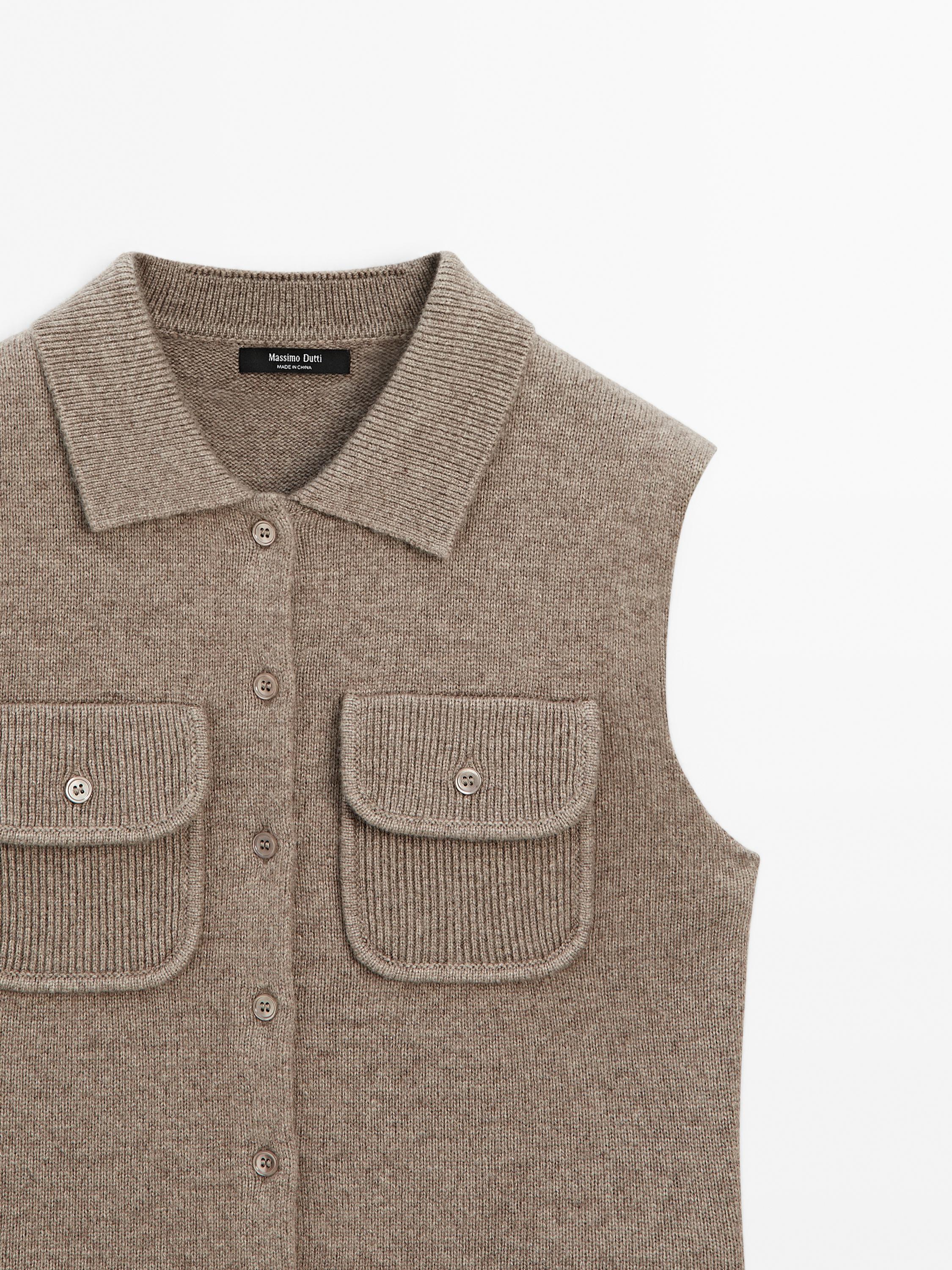 Cropped knit vest with pockets