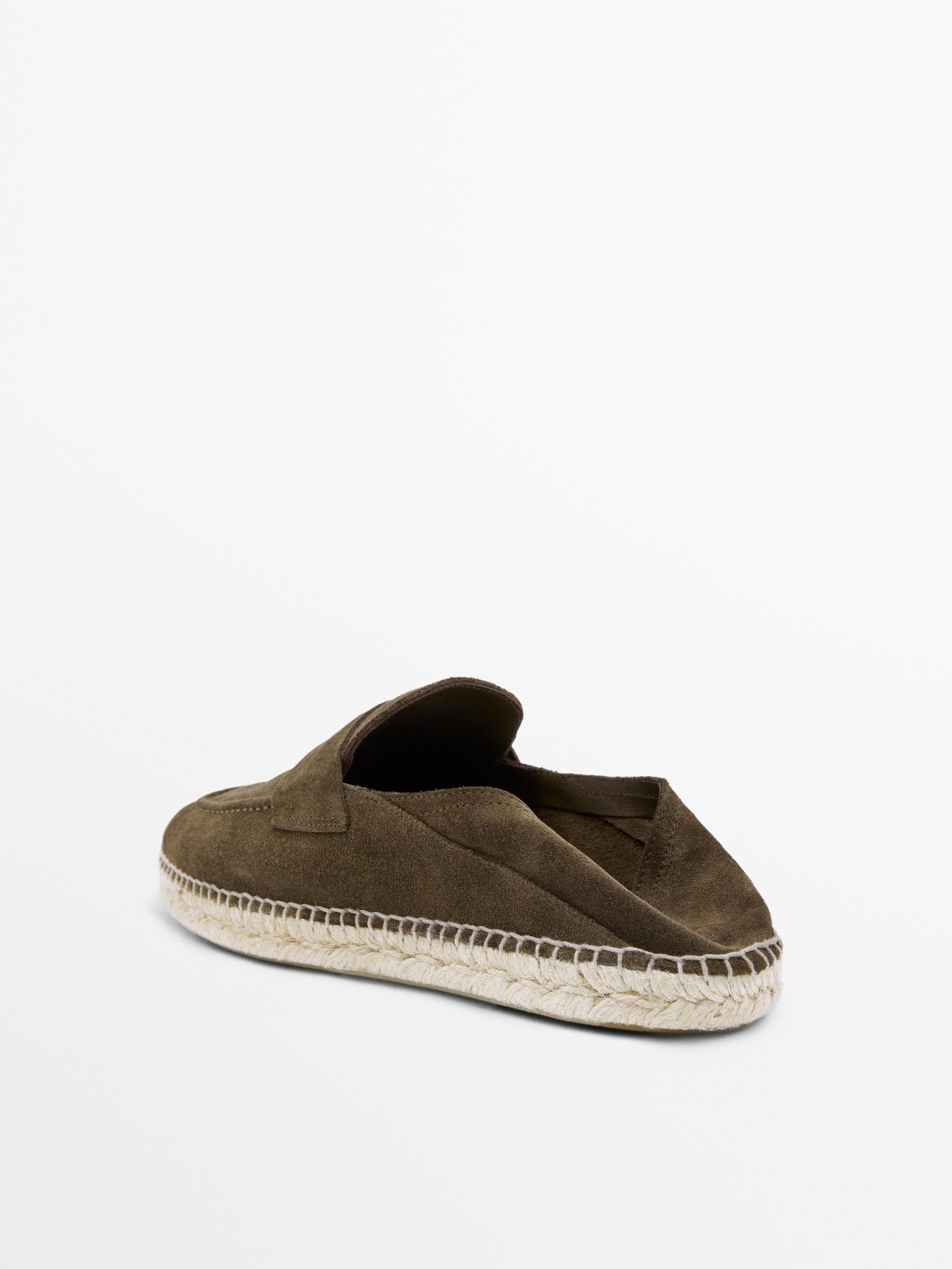 Split leather espadrilles with penny strap — KHAKI