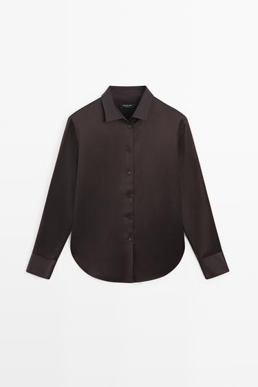 Flowing satin shirt — Chocolate 2