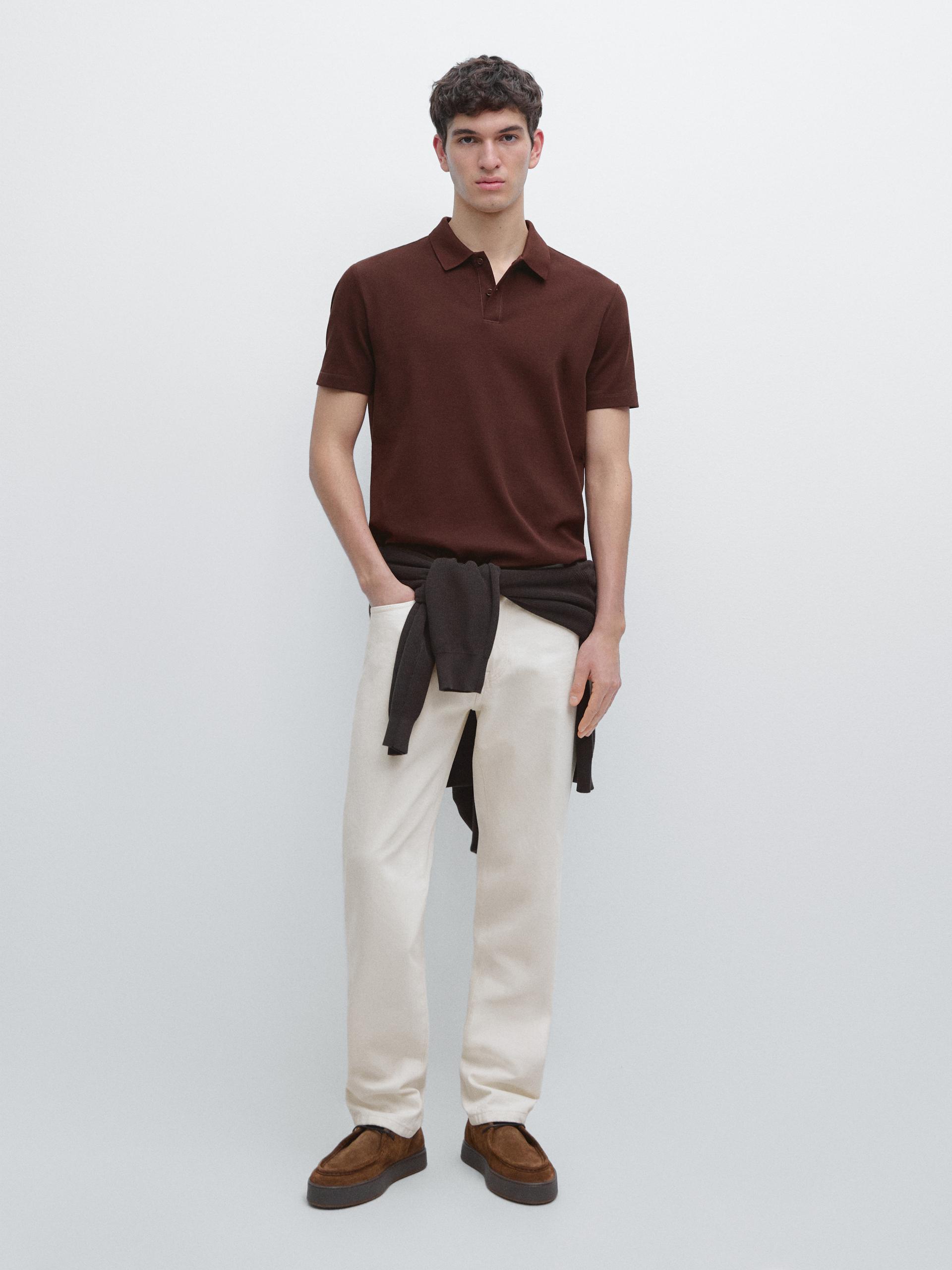 Polo Manga Corta Mezcla Algodón - Burdeos - M - Massimo Dutti - Hombre