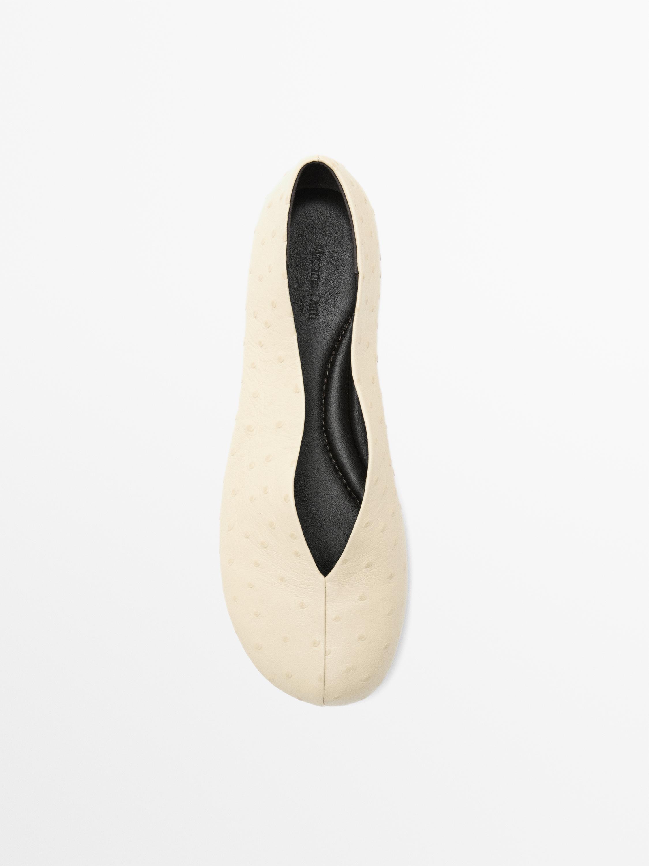 Ostrich print leather ballet flats
