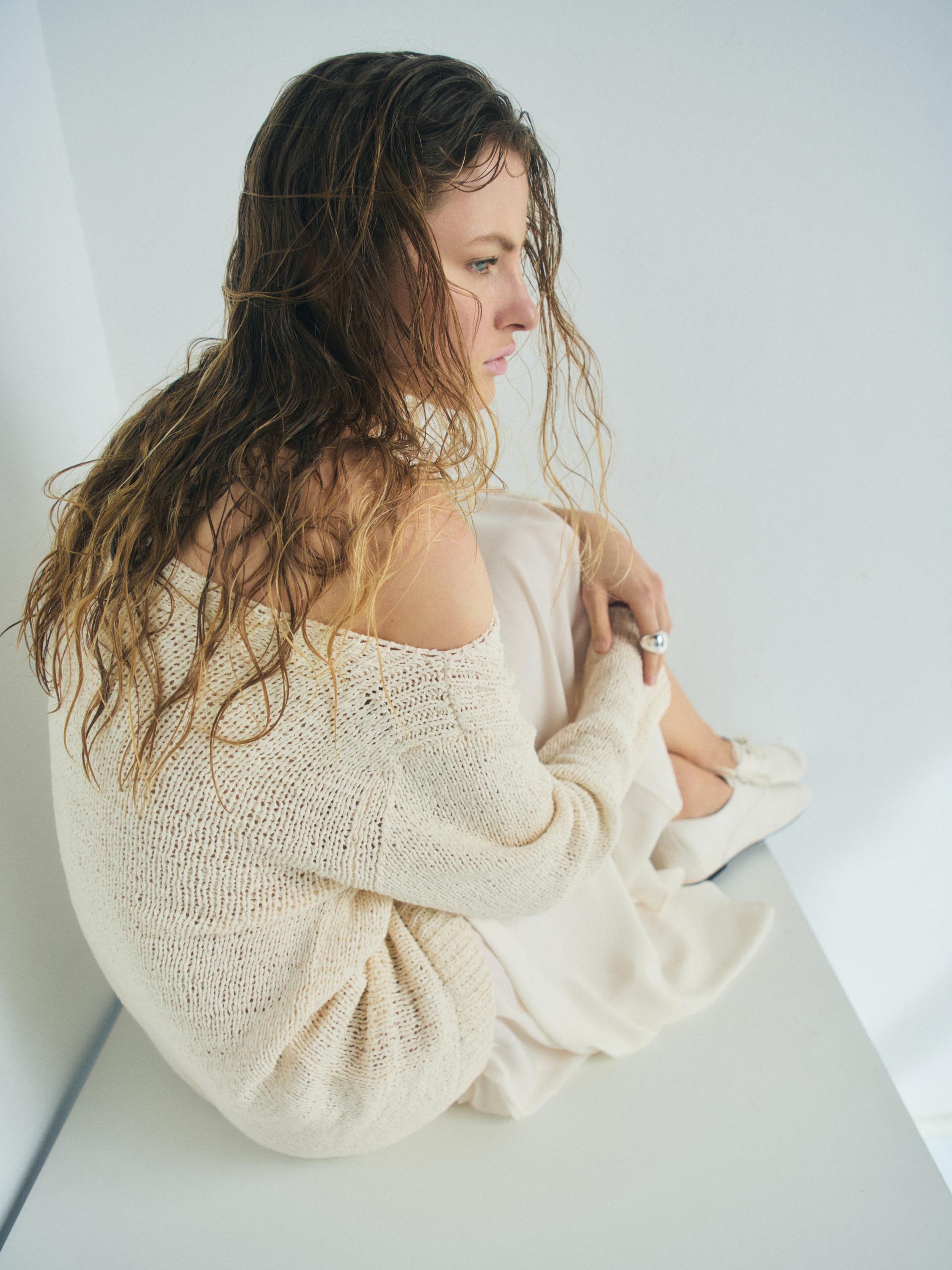 Combined asymmetric midi dress — CREAM