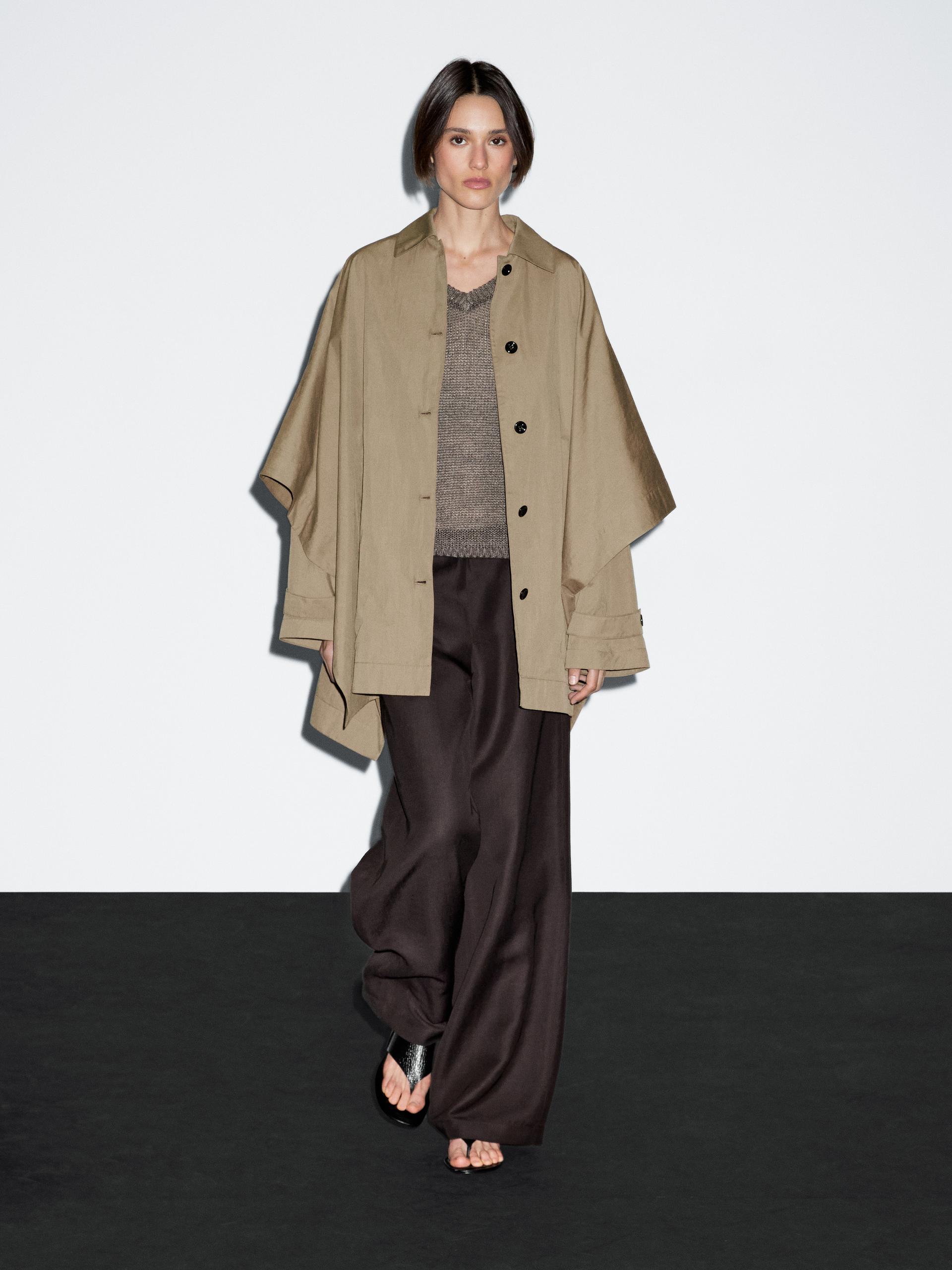 Trench Cape Manches Longues Fantaisie - Beige - Xs-S - Massimo Dutti - Femme