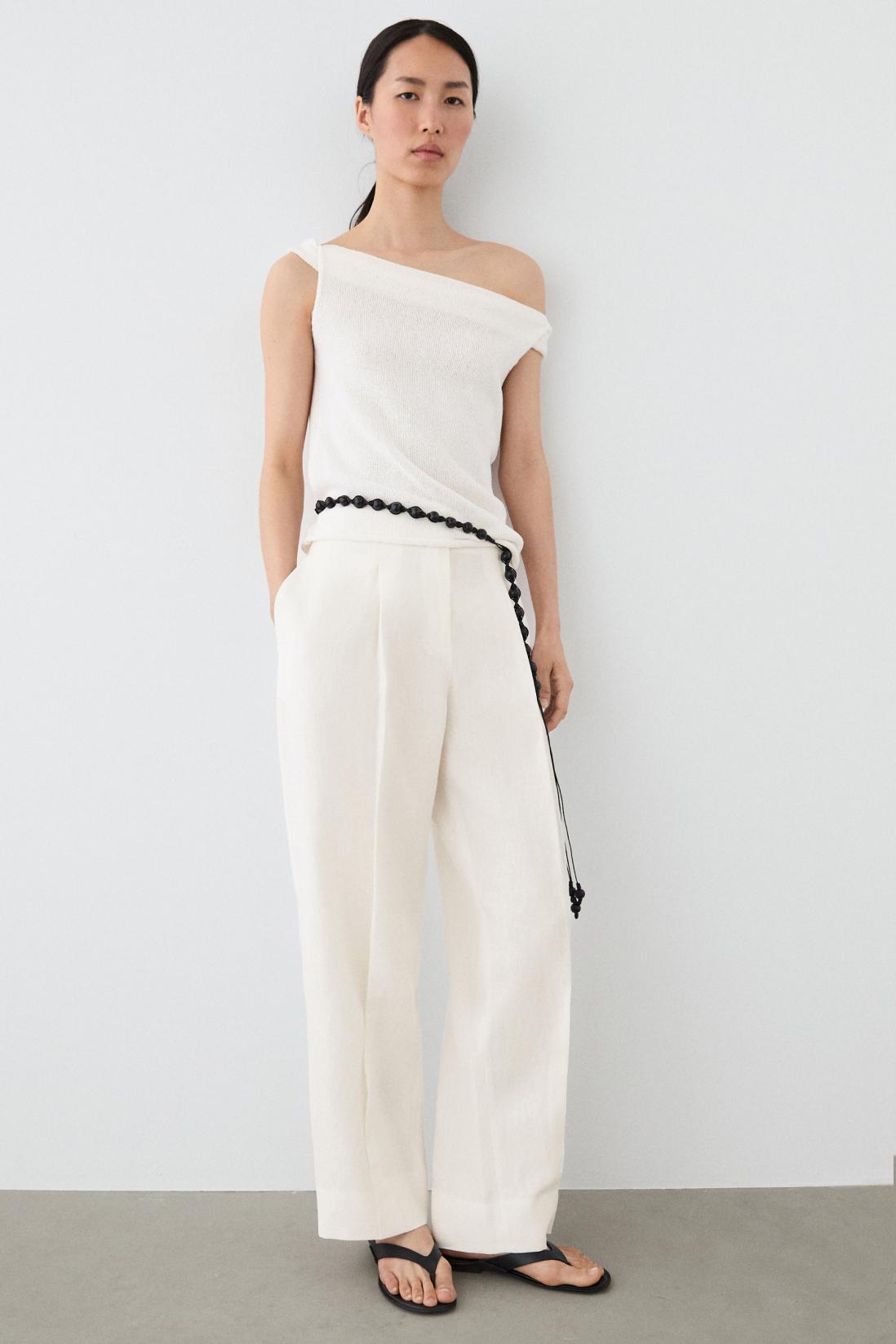 Linen trousers with darts — Off white