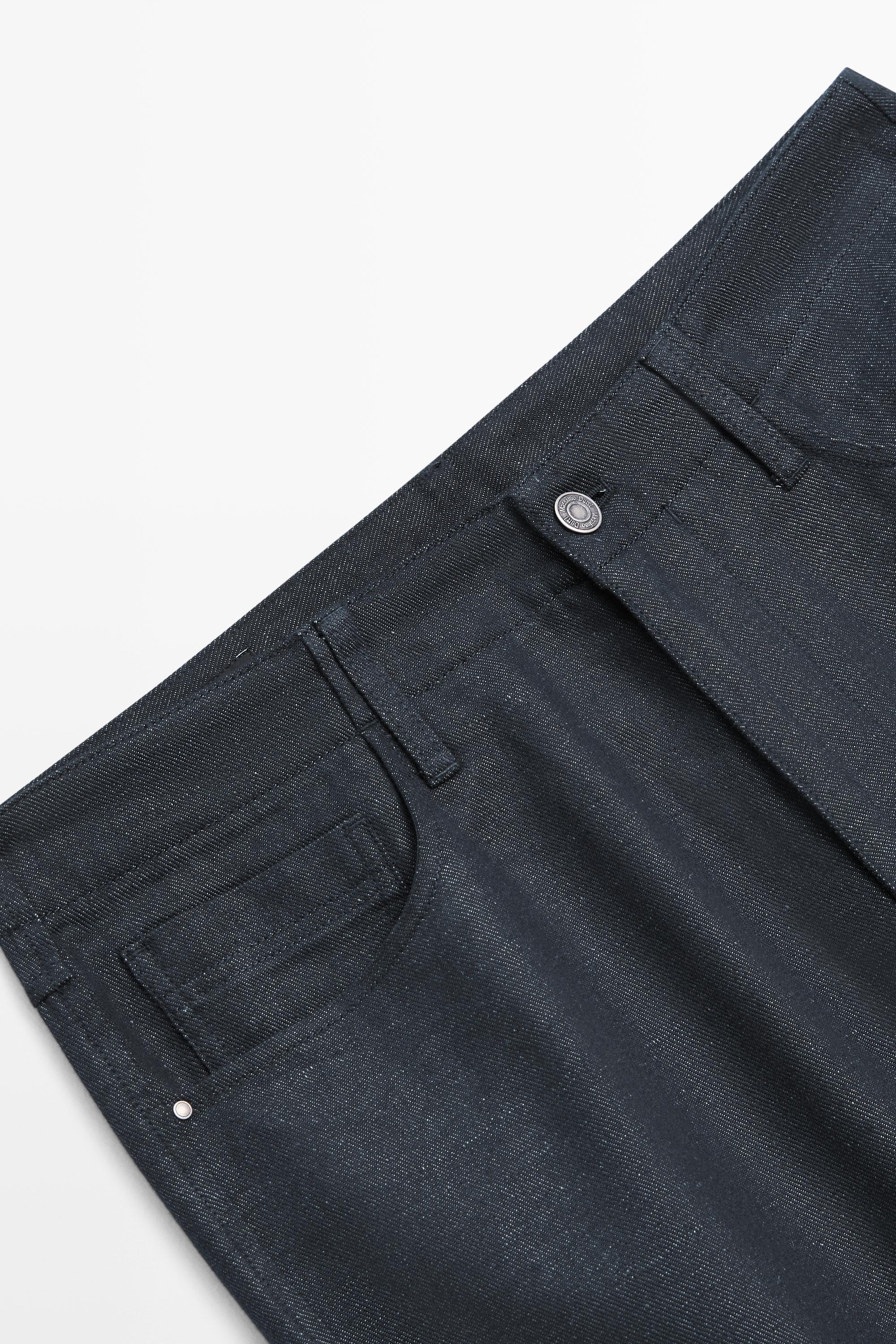 Cotton and linen tapered fit jeans — NAVY BLUE