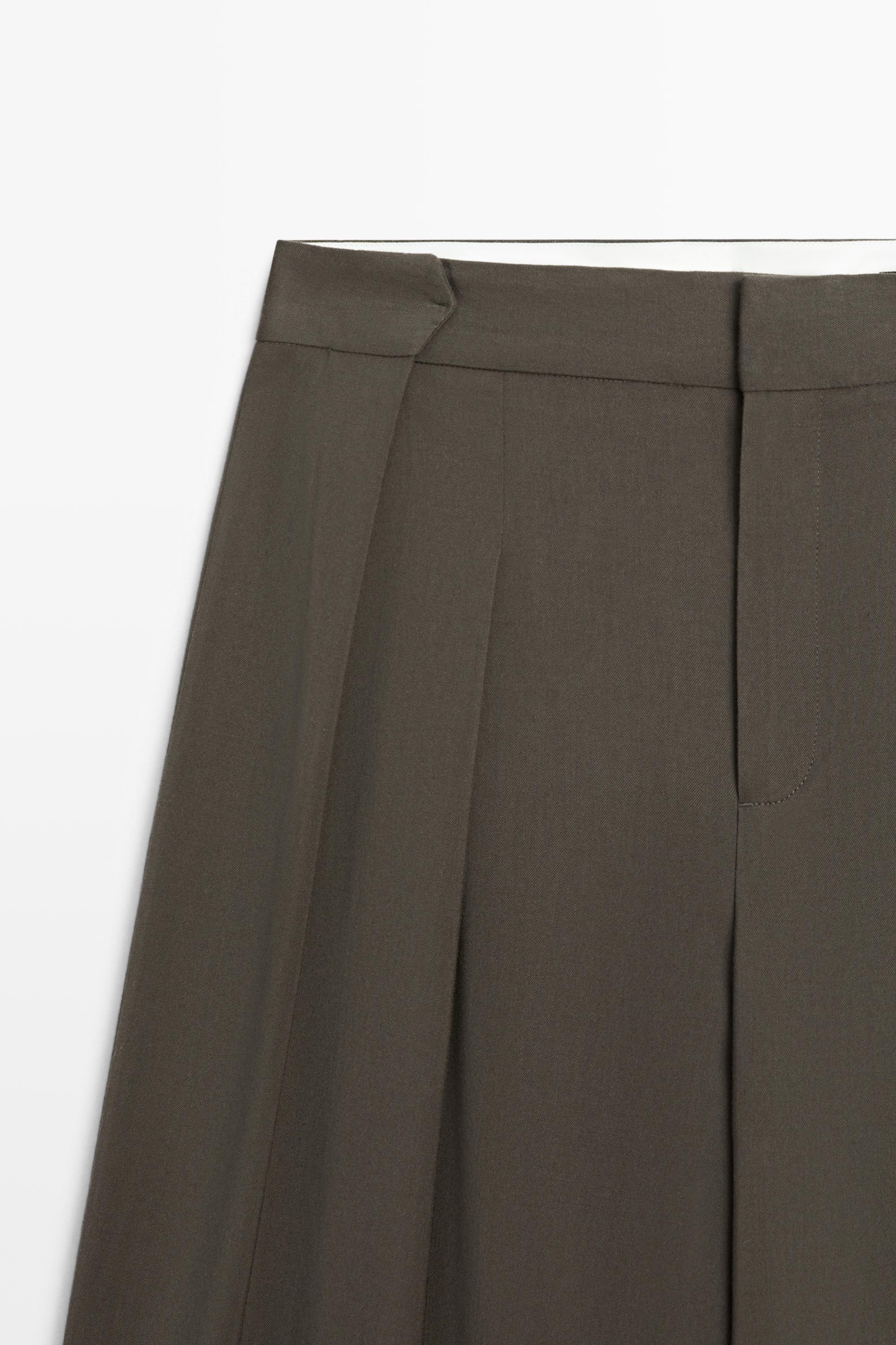 Massimo Dutti Pilili dökümlü geniş paça pantolon görsel 3