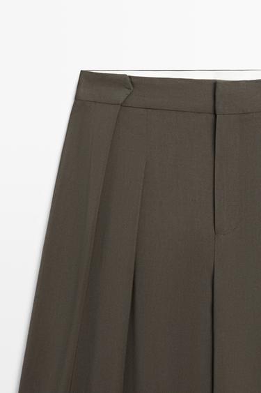 Flowing wide-leg pants with pleats — Greyish green 9