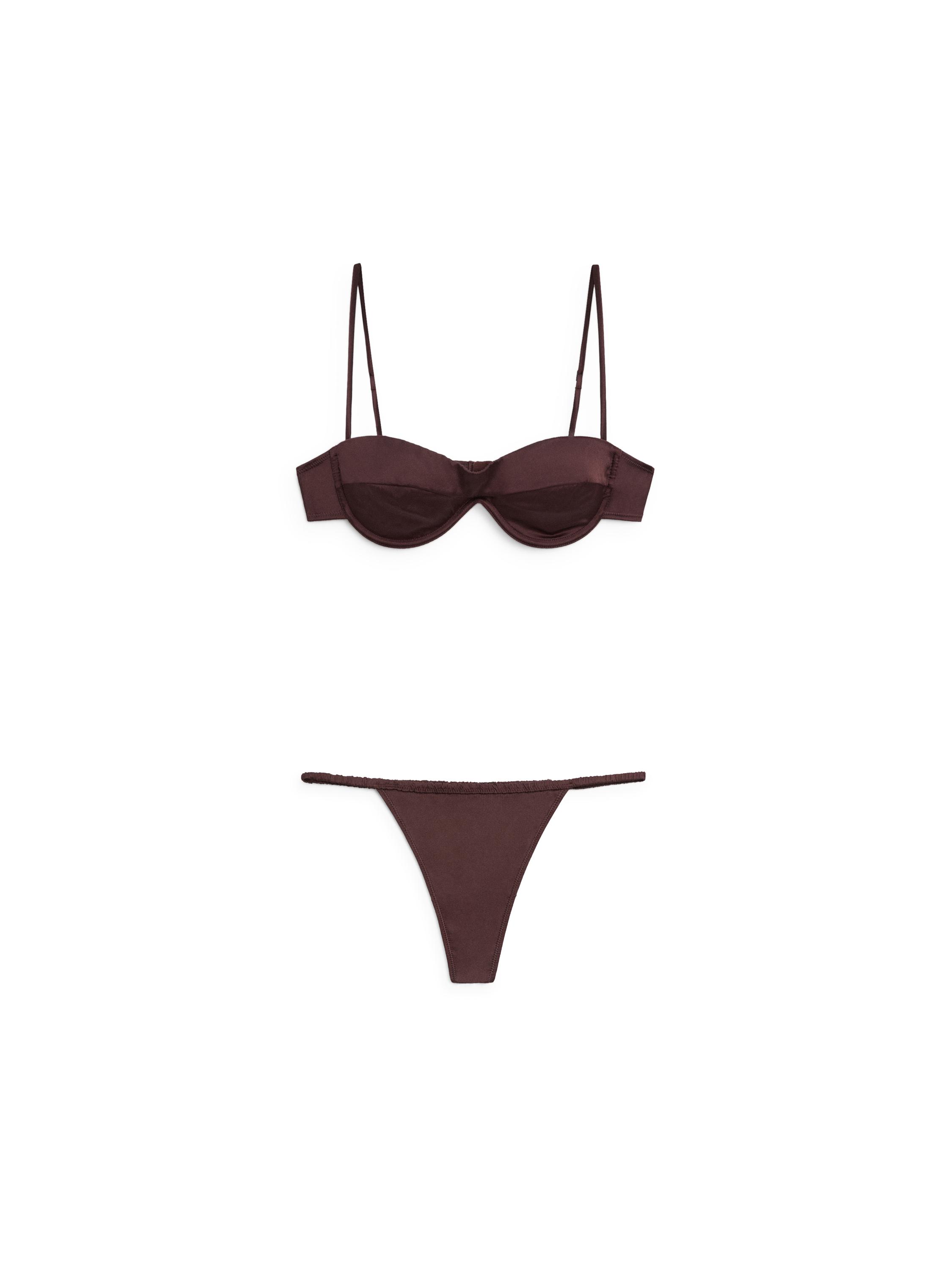 Bandeau top with underwire and seam detail — BROWN
