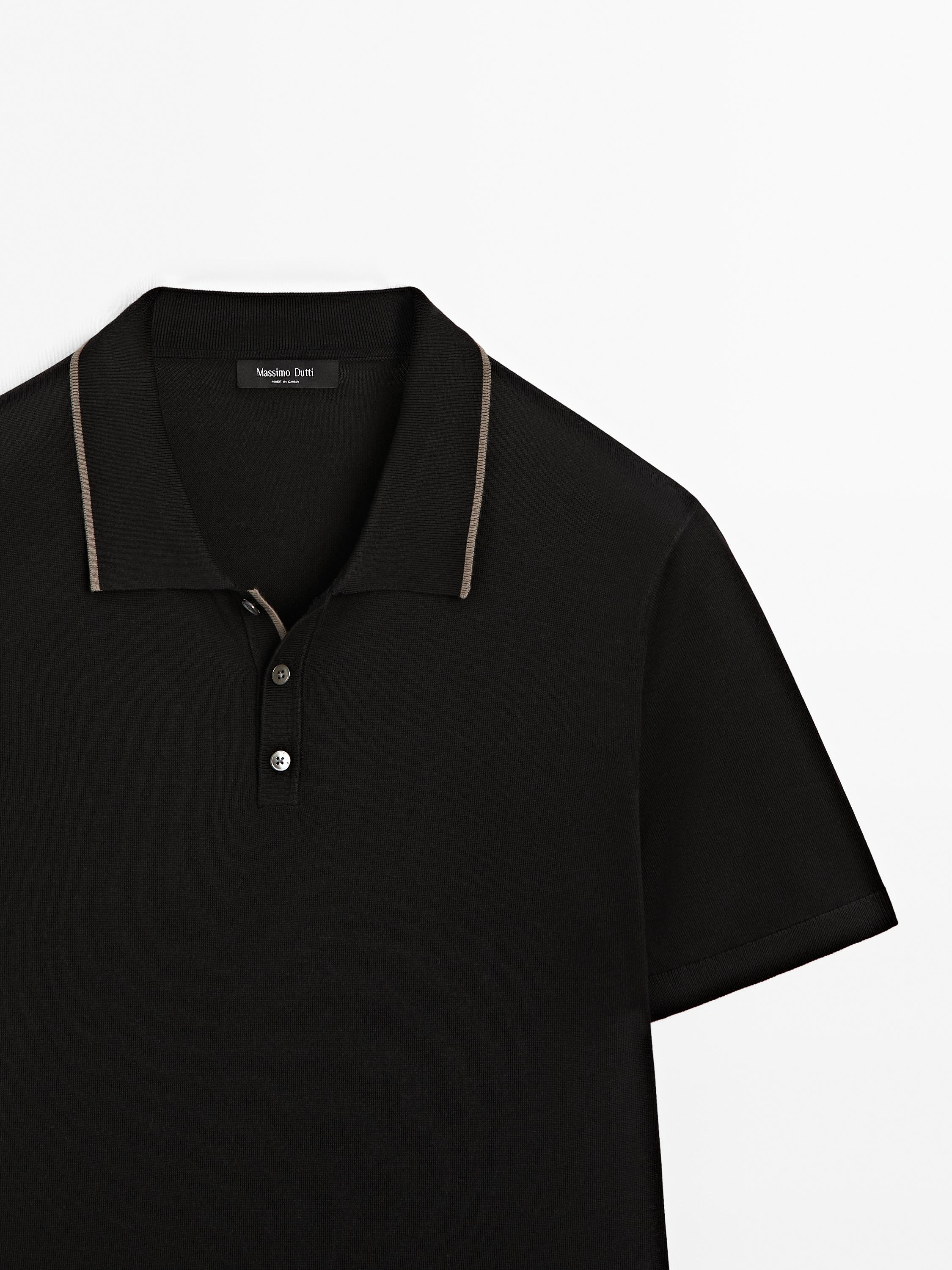Knit polo shirt with coloured collar detail