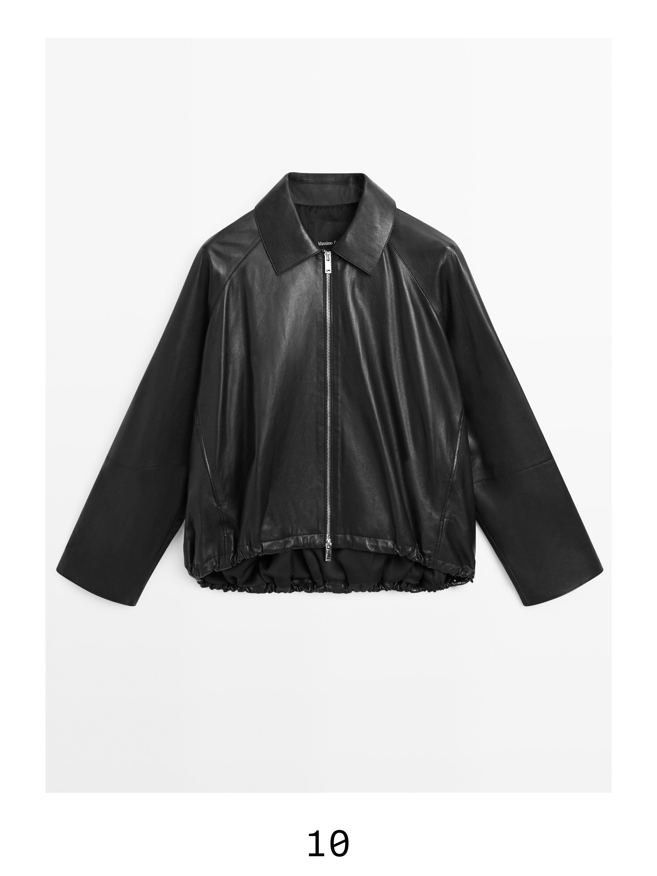 Oversize nappa leather jacket · Black · Bomberâ Jacket | Massimo Dutti