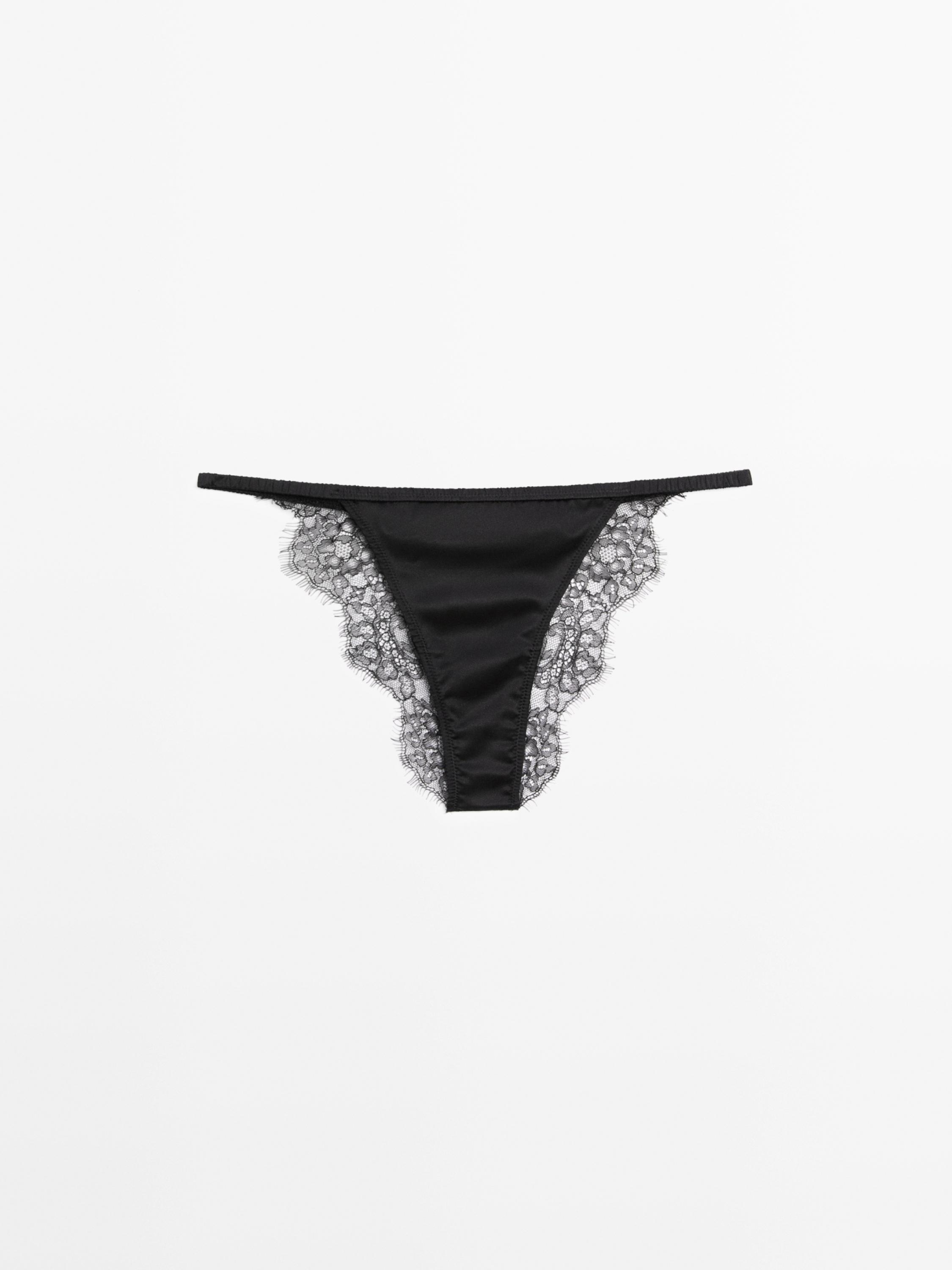 Silk briefs with lace detail — BLACK