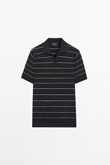 100% cotton striped knit polo sweater — NAVY BLUE 2