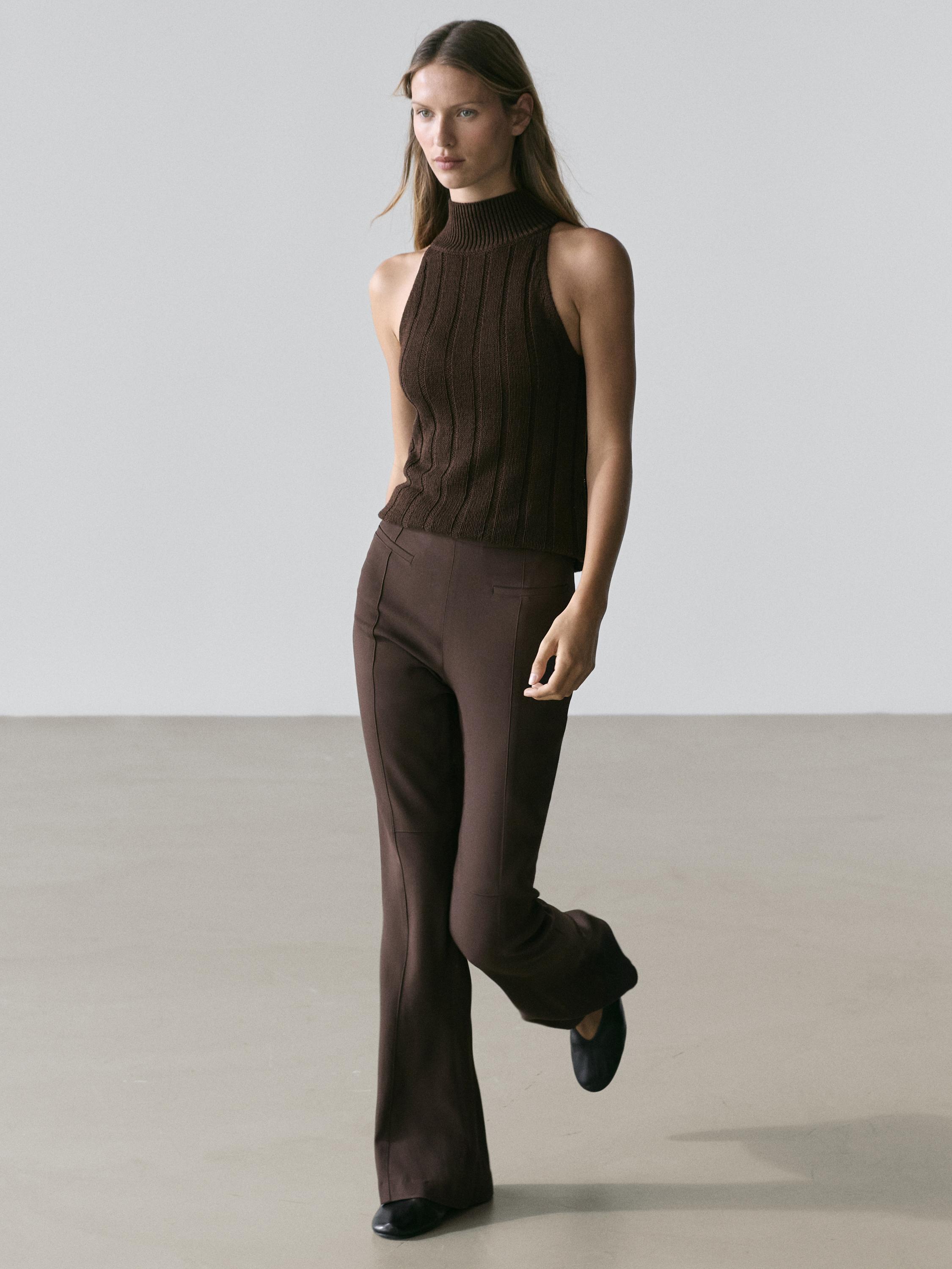 Flared trousers with pocket — BROWN
