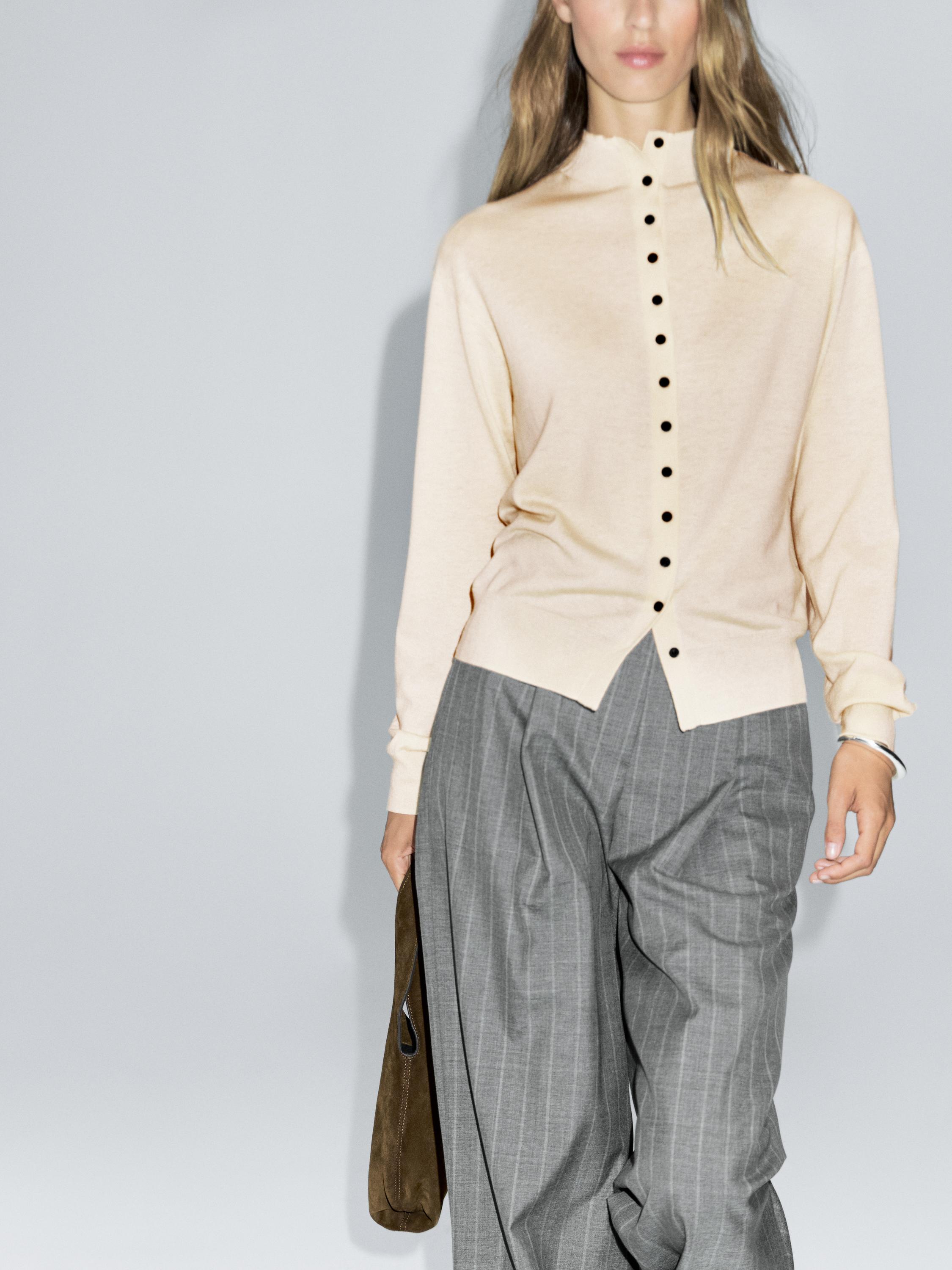 Knit cardigan with mock turtleneck