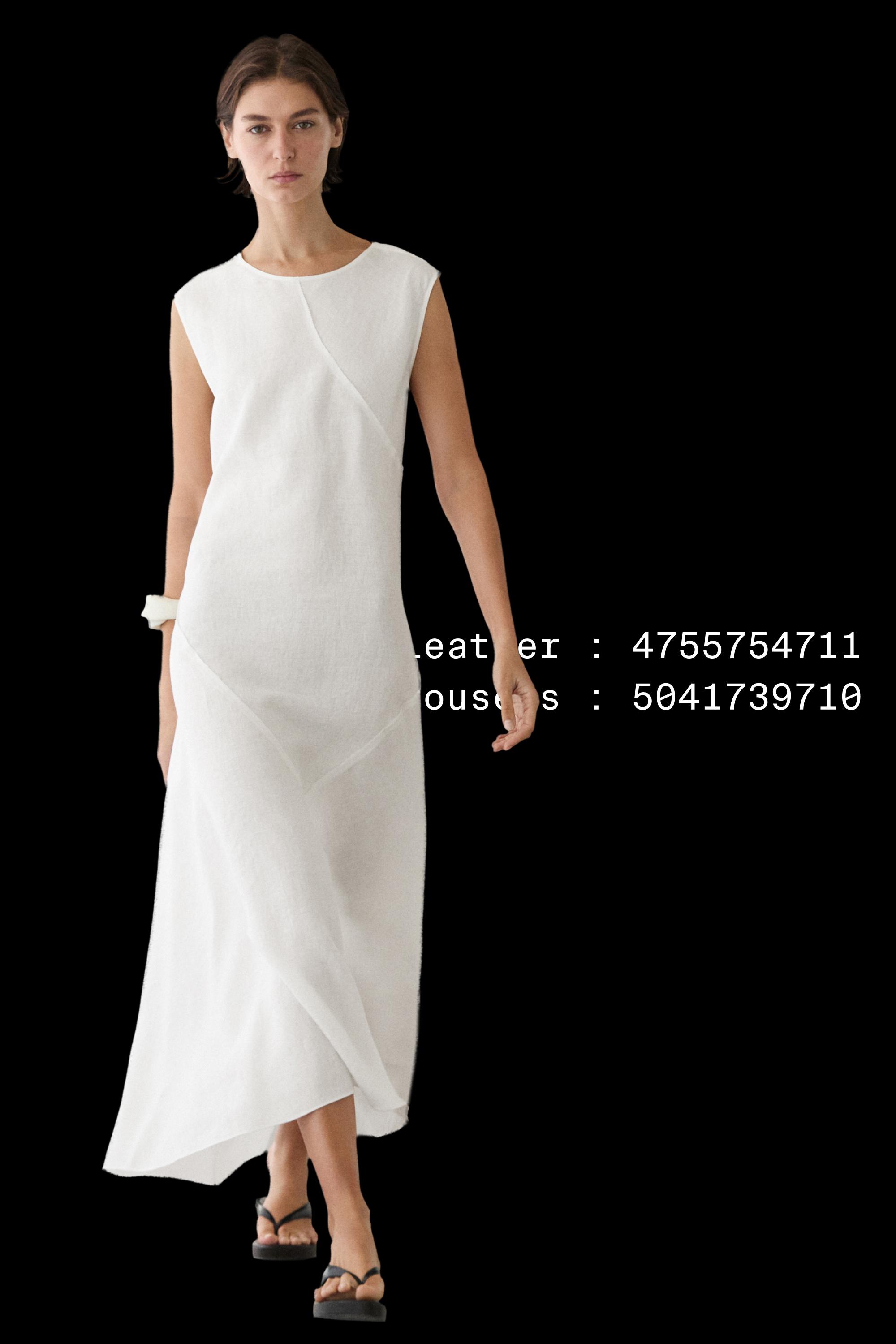 Flowing 100% linen midi dress — WHITE
