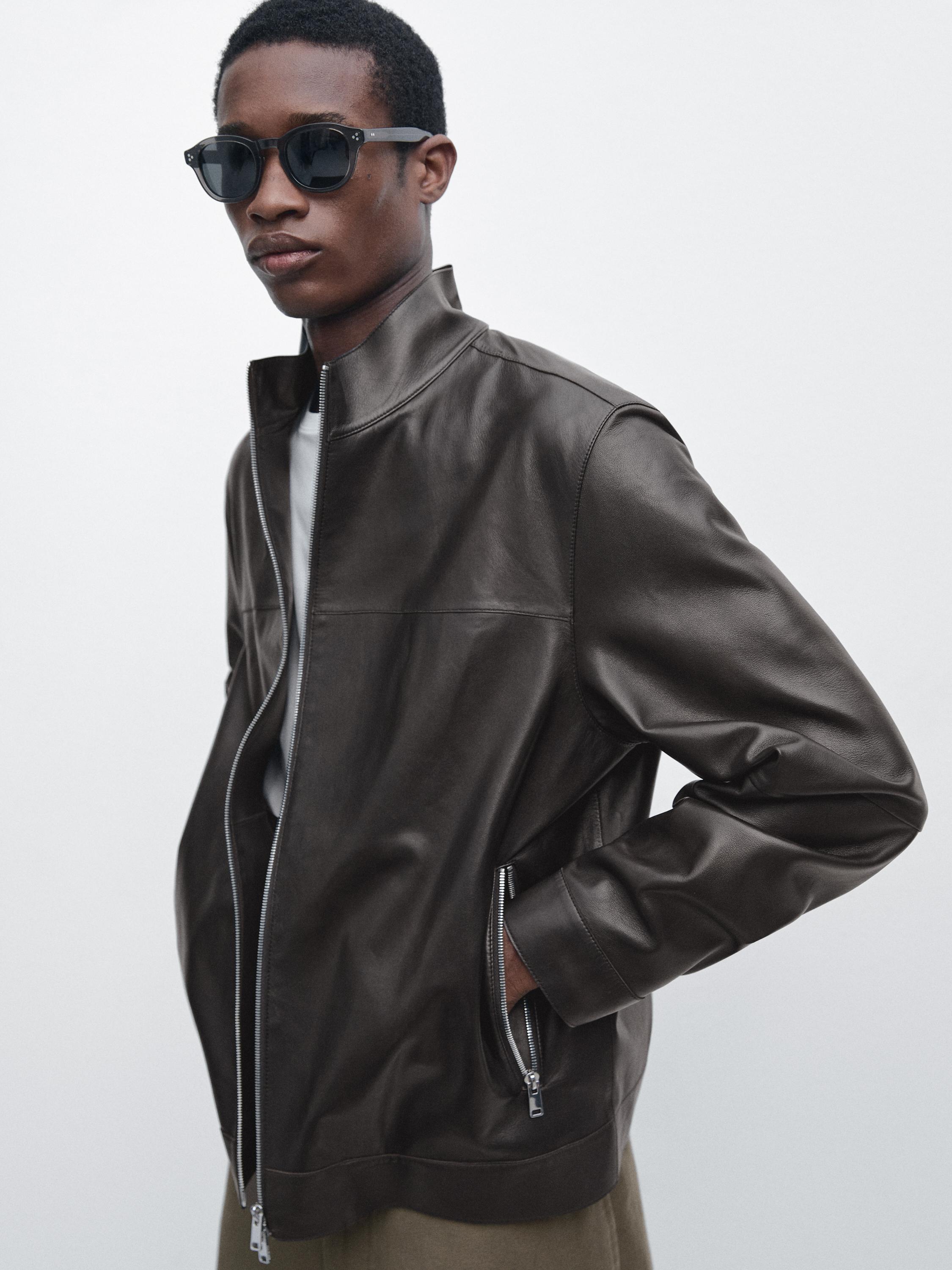 Distressed effect nappa leather jacket — BROWN