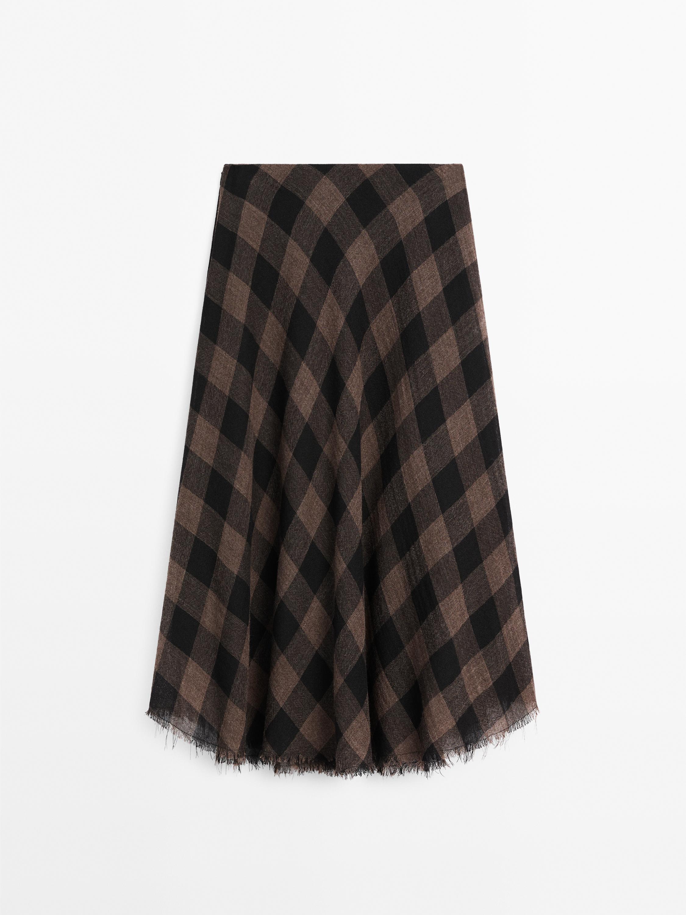 100% wool check midi skirt