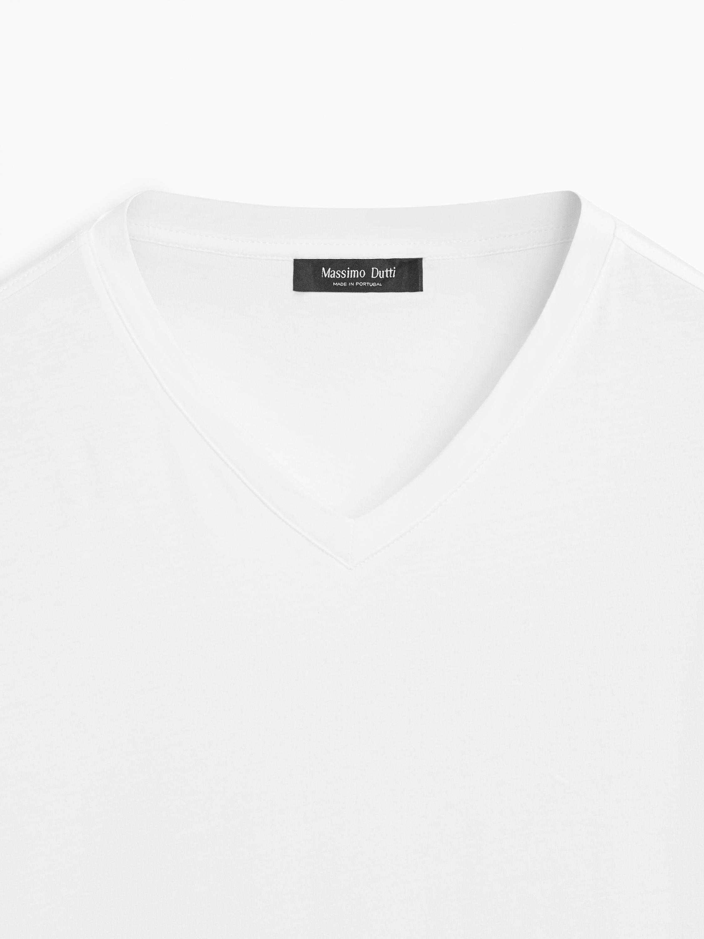 100% cotton V-neck T-shirt — WHITE