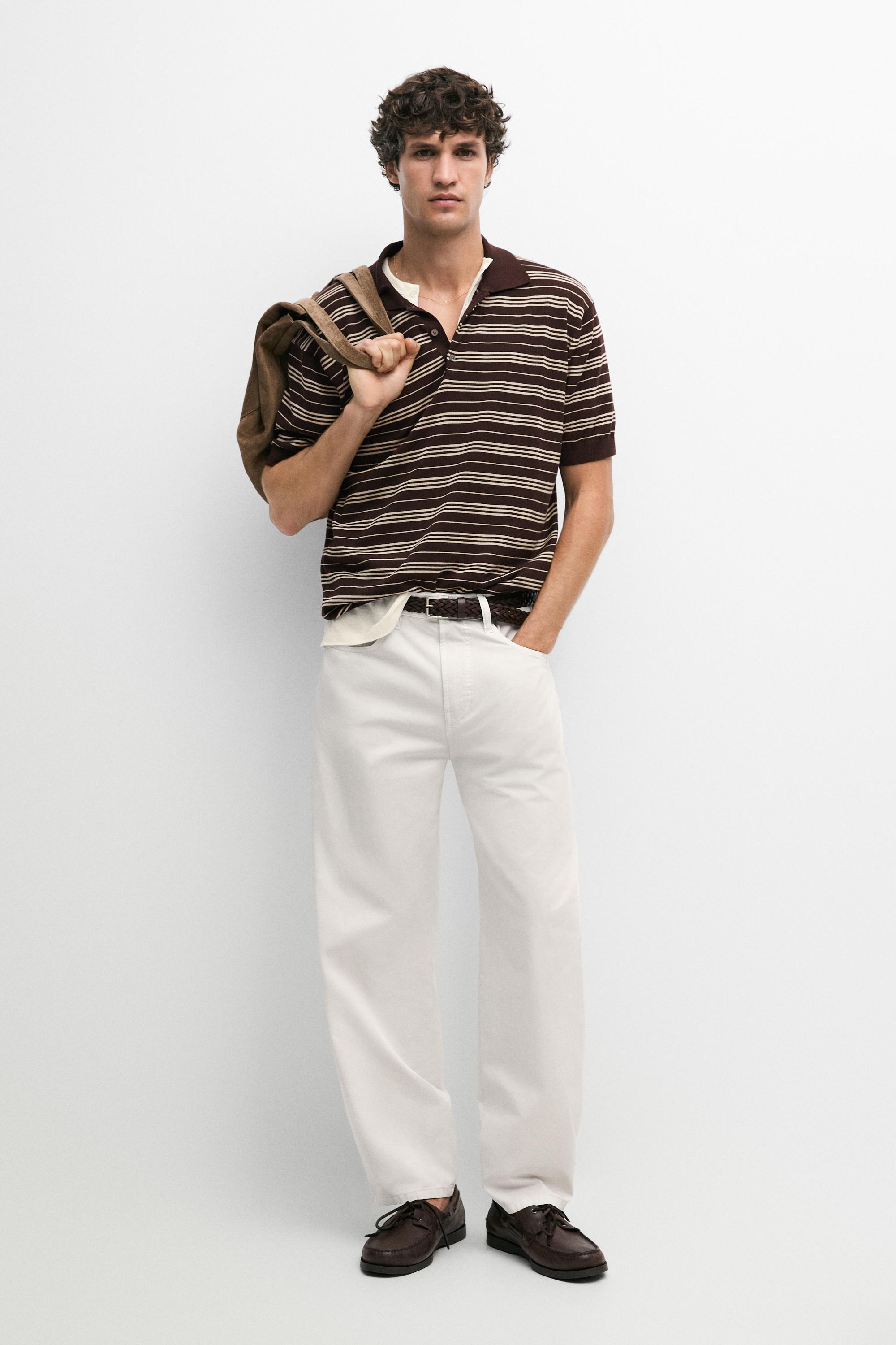 100% Cotton Striped Knit Polo Sweater — BURGUNDY
