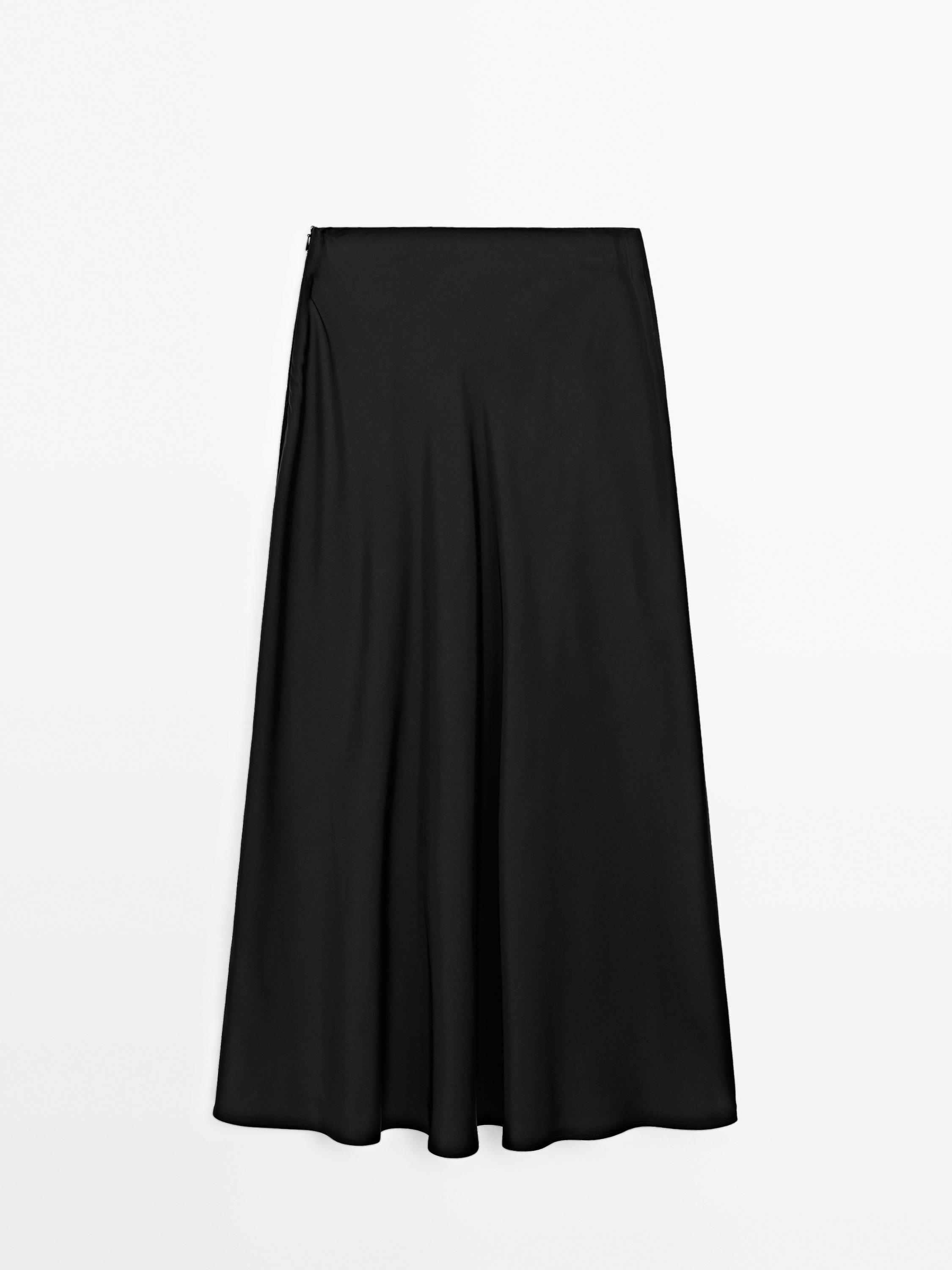Flowing satin midi skirt