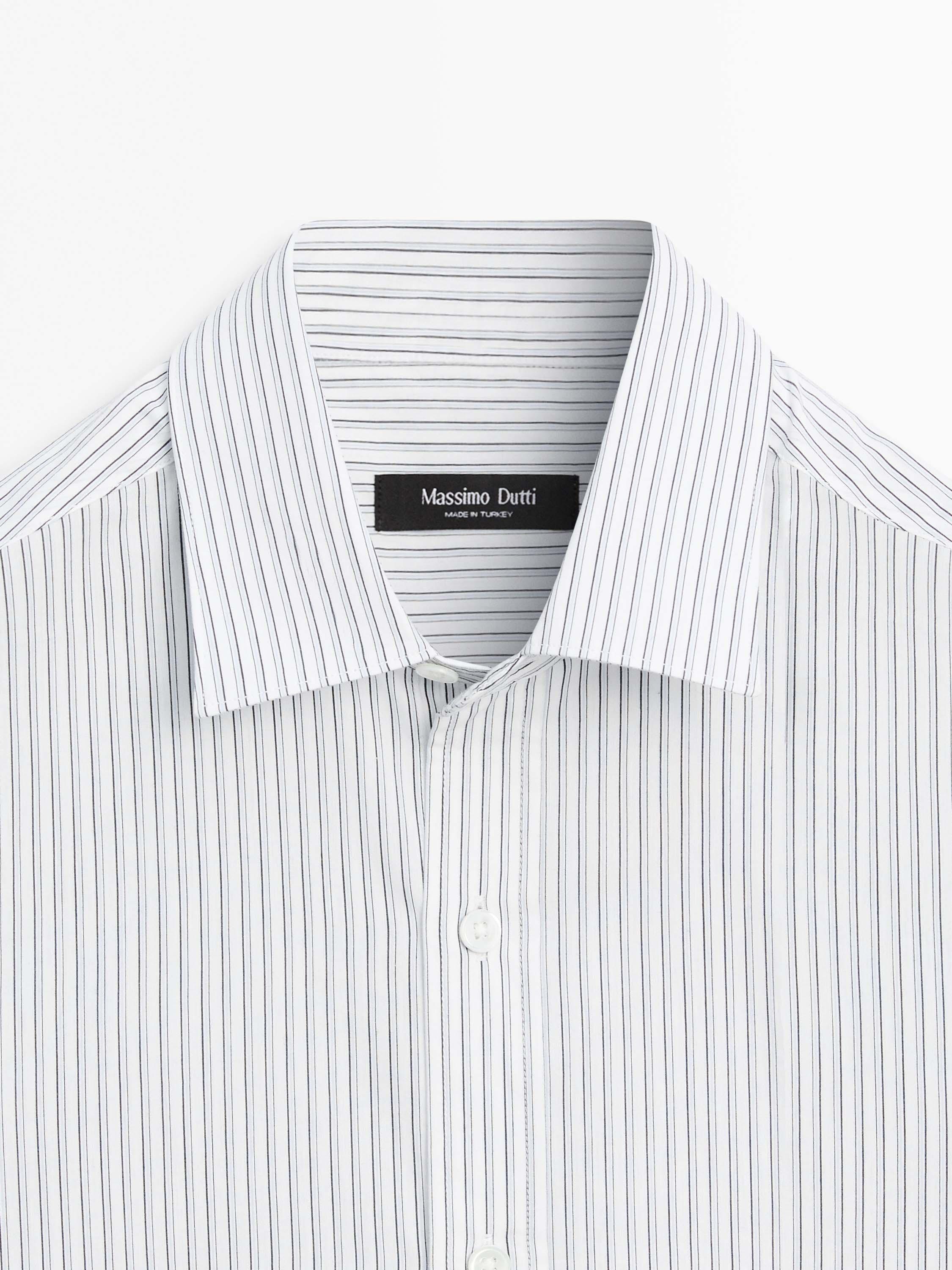 Cotton blend regular fit striped shirt — BLUE