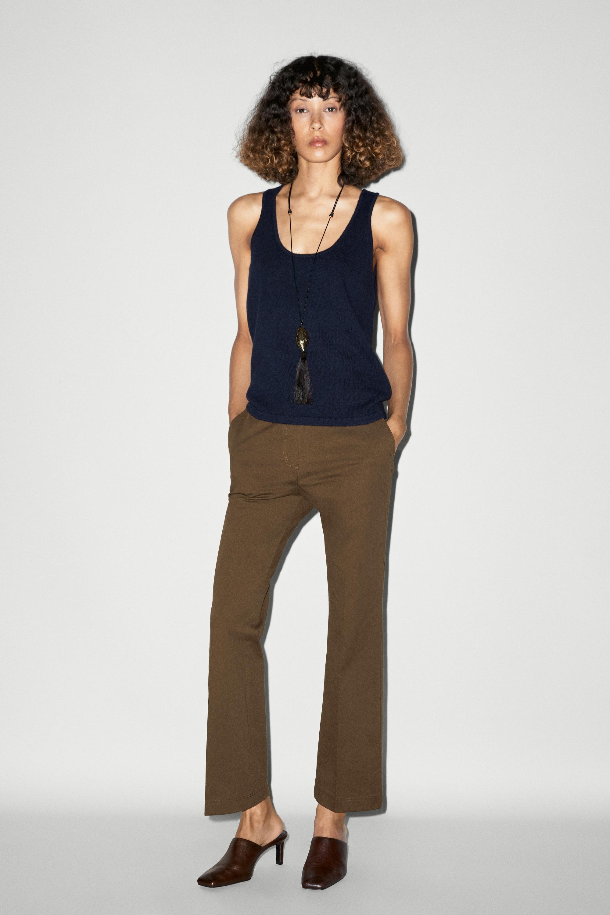 Wool blend knit round neck top — NAVY BLUE