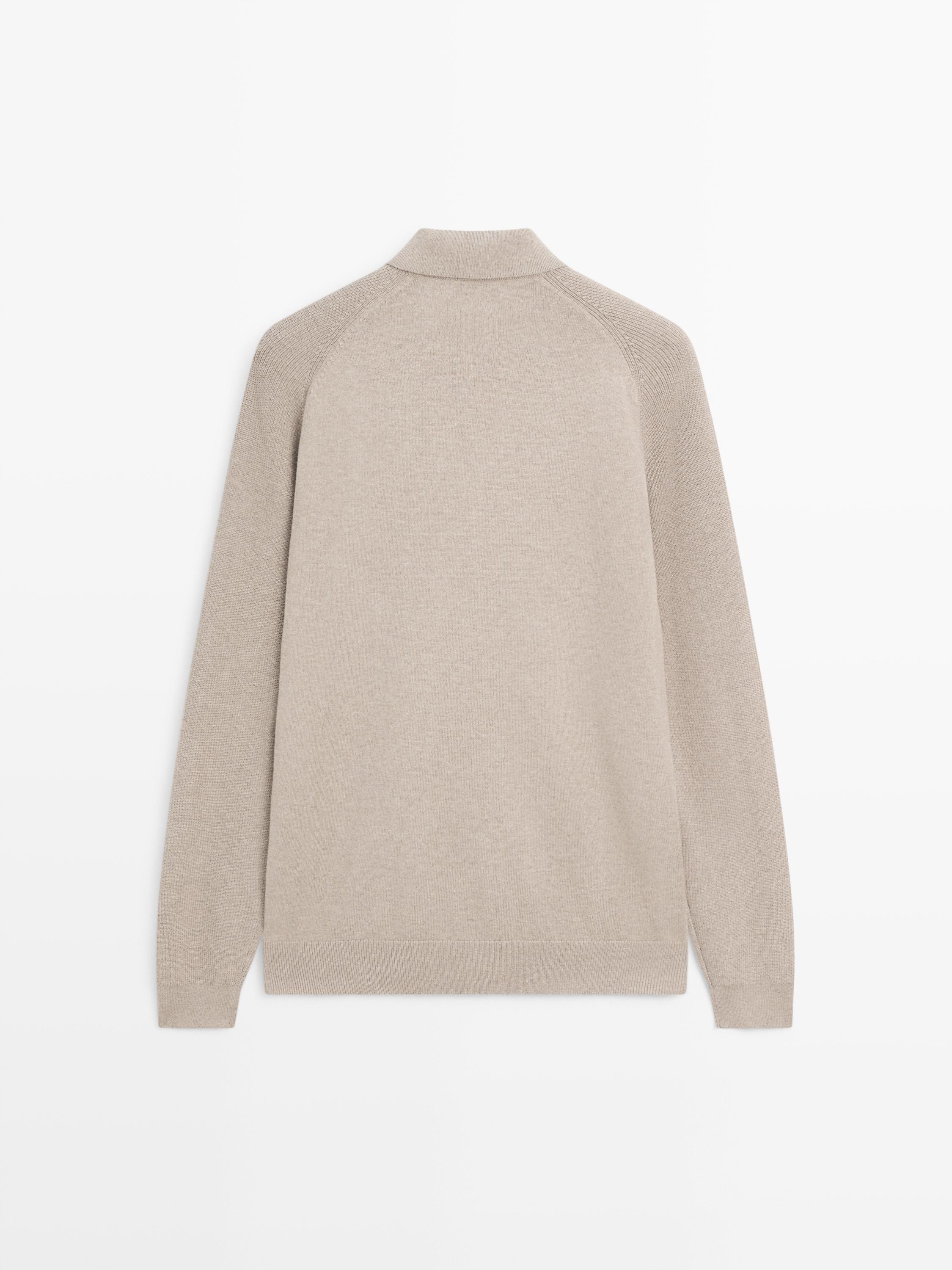 Cotton blend knit polo sweater — MINK