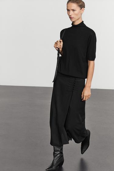 Straight midi skirt with button detail — BLACK 3