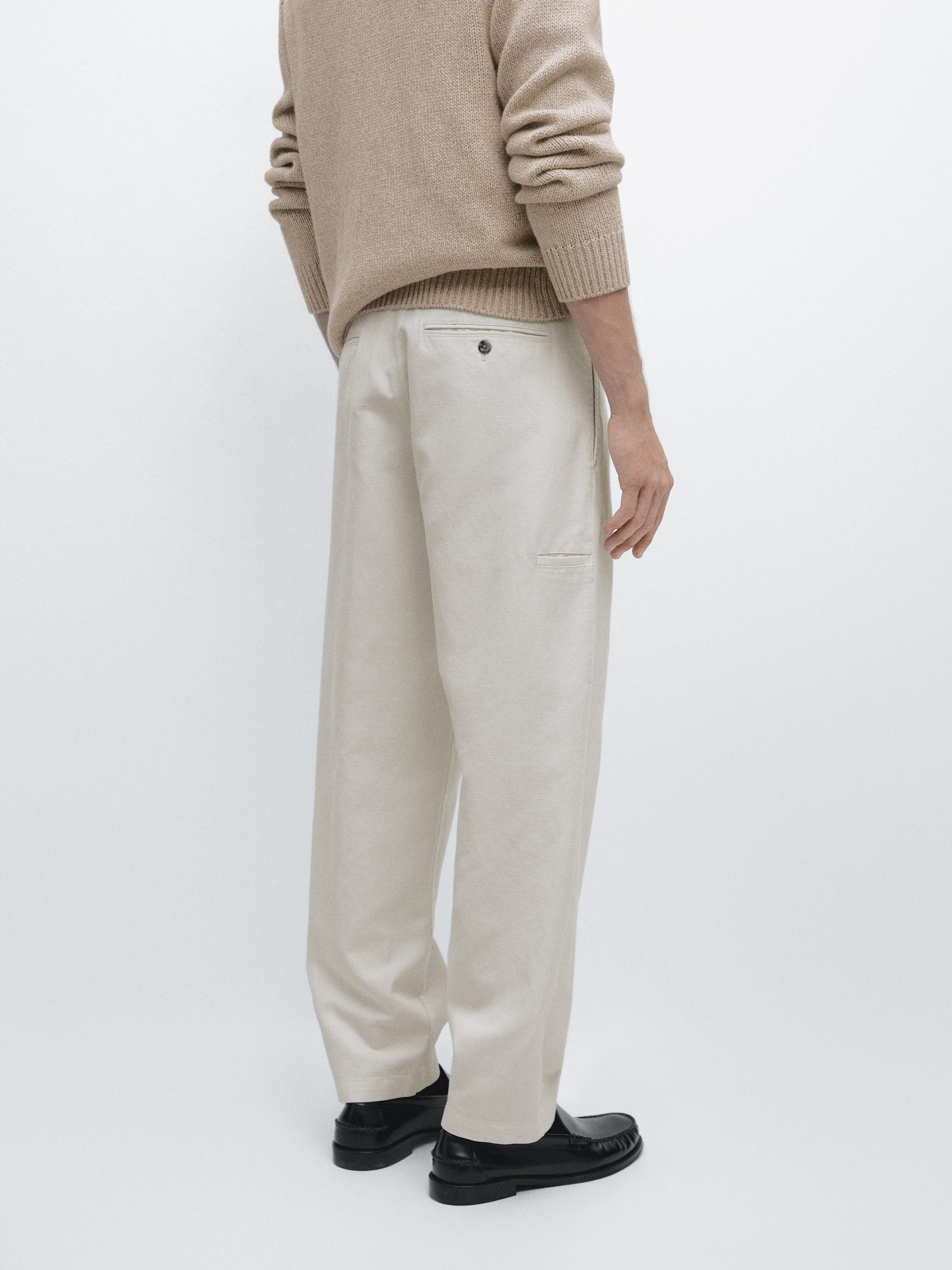 Cotton and linen tapered fit trousers — Off white