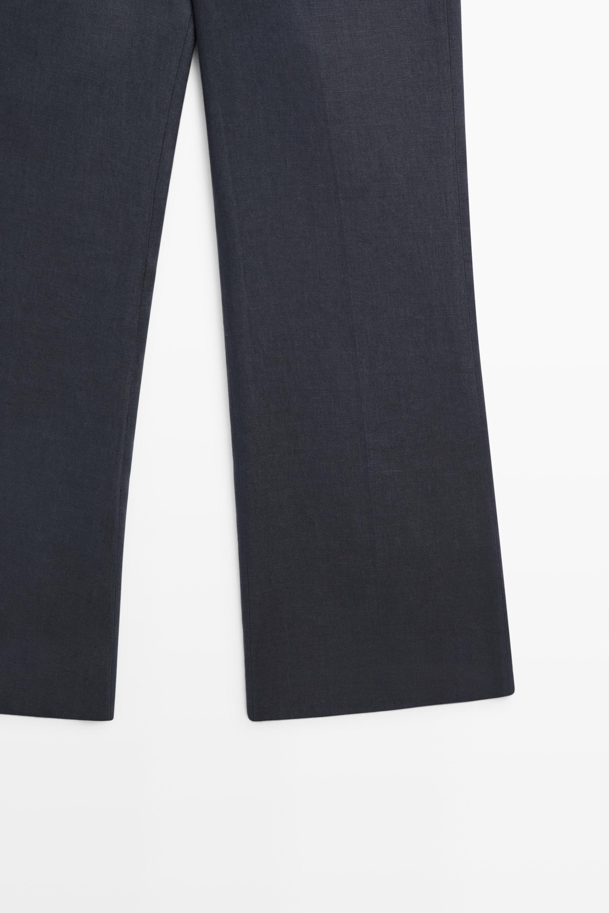 Kick flare cropped linen trousers — NAVY BLUE