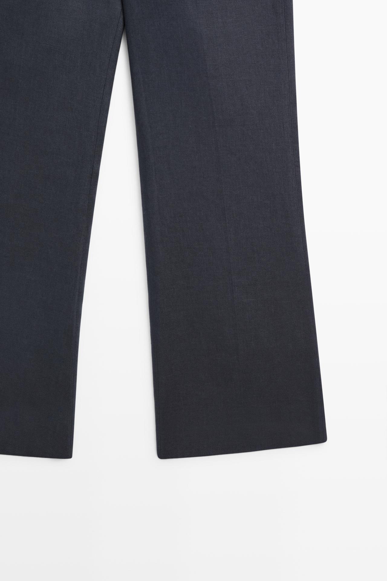 Kick flare cropped linen trousers — NAVY BLUE
