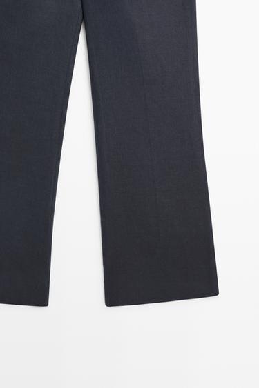 Kick flare cropped linen trousers — NAVY BLUE 7