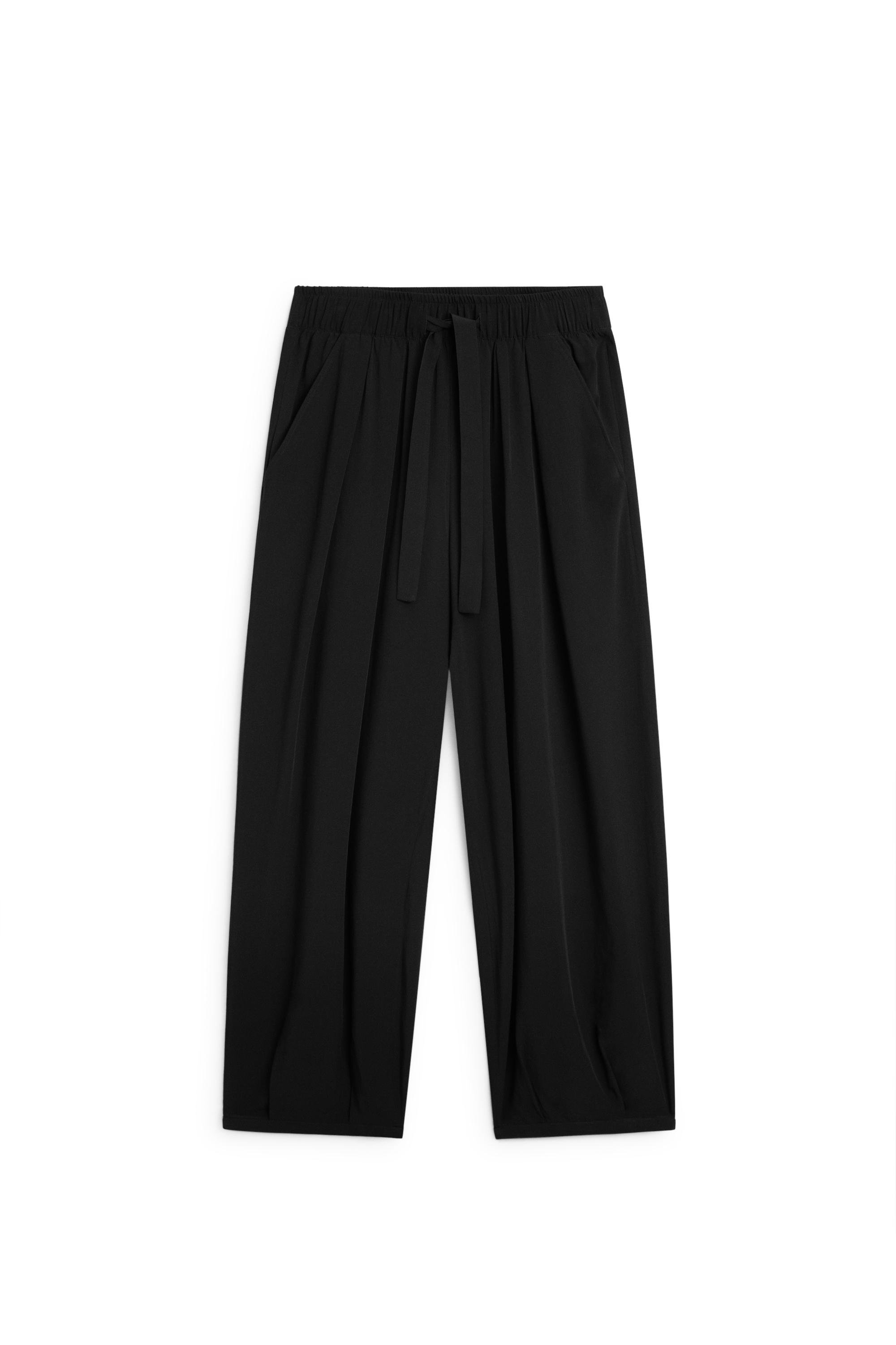 Flowing pants with tie-waist — BLACK