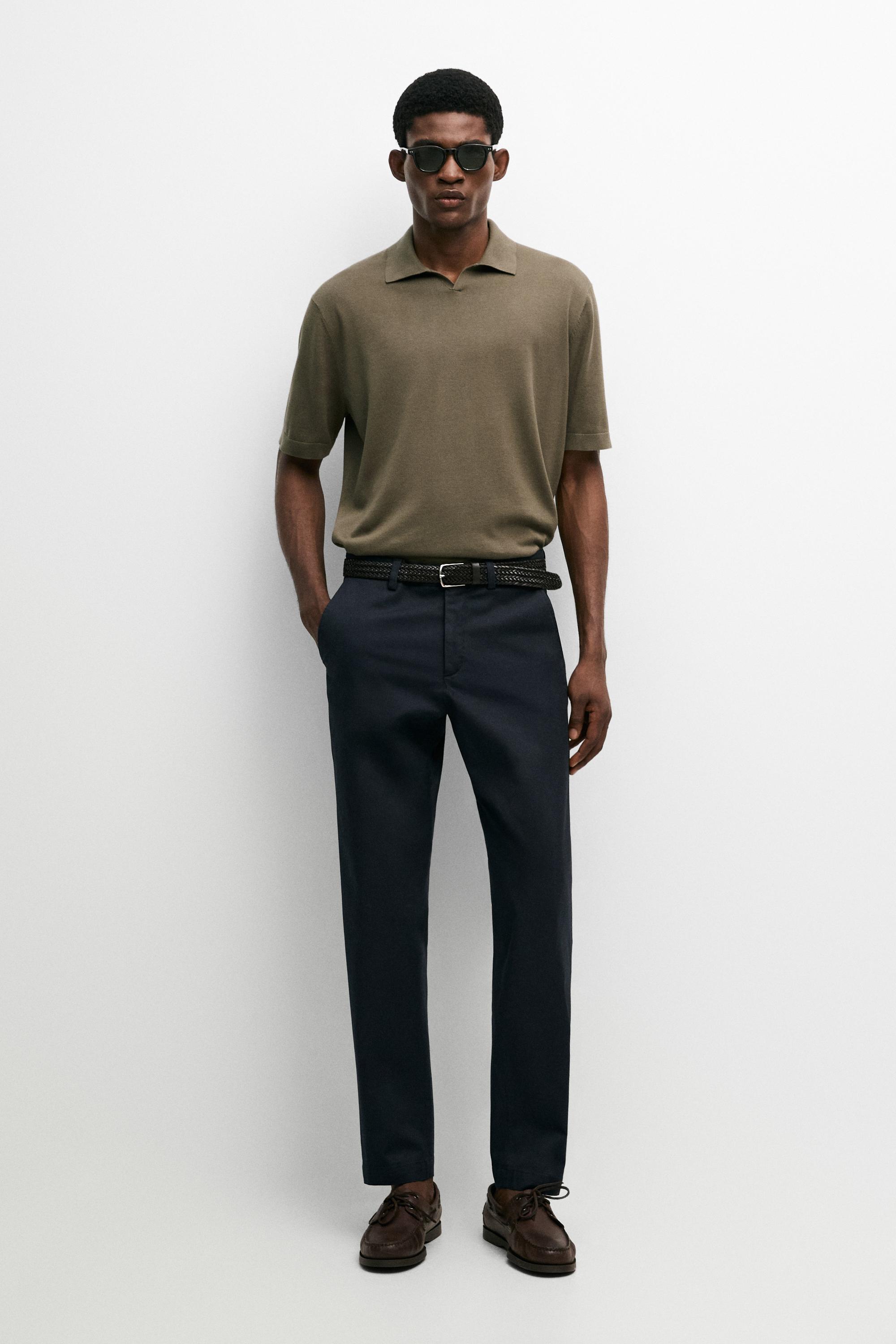 Cotton blend slim fit pants — NAVY BLUE