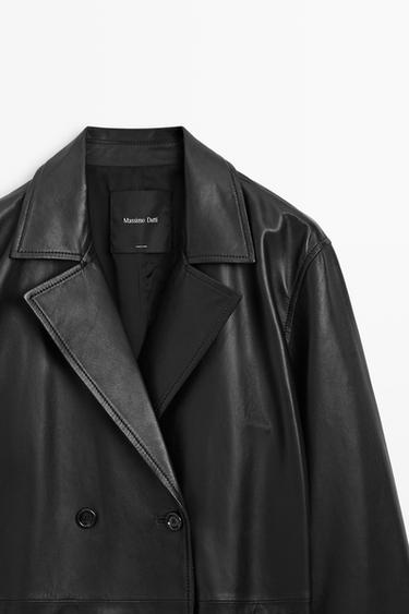 Long nappa leather trench coat — BLACK 4
