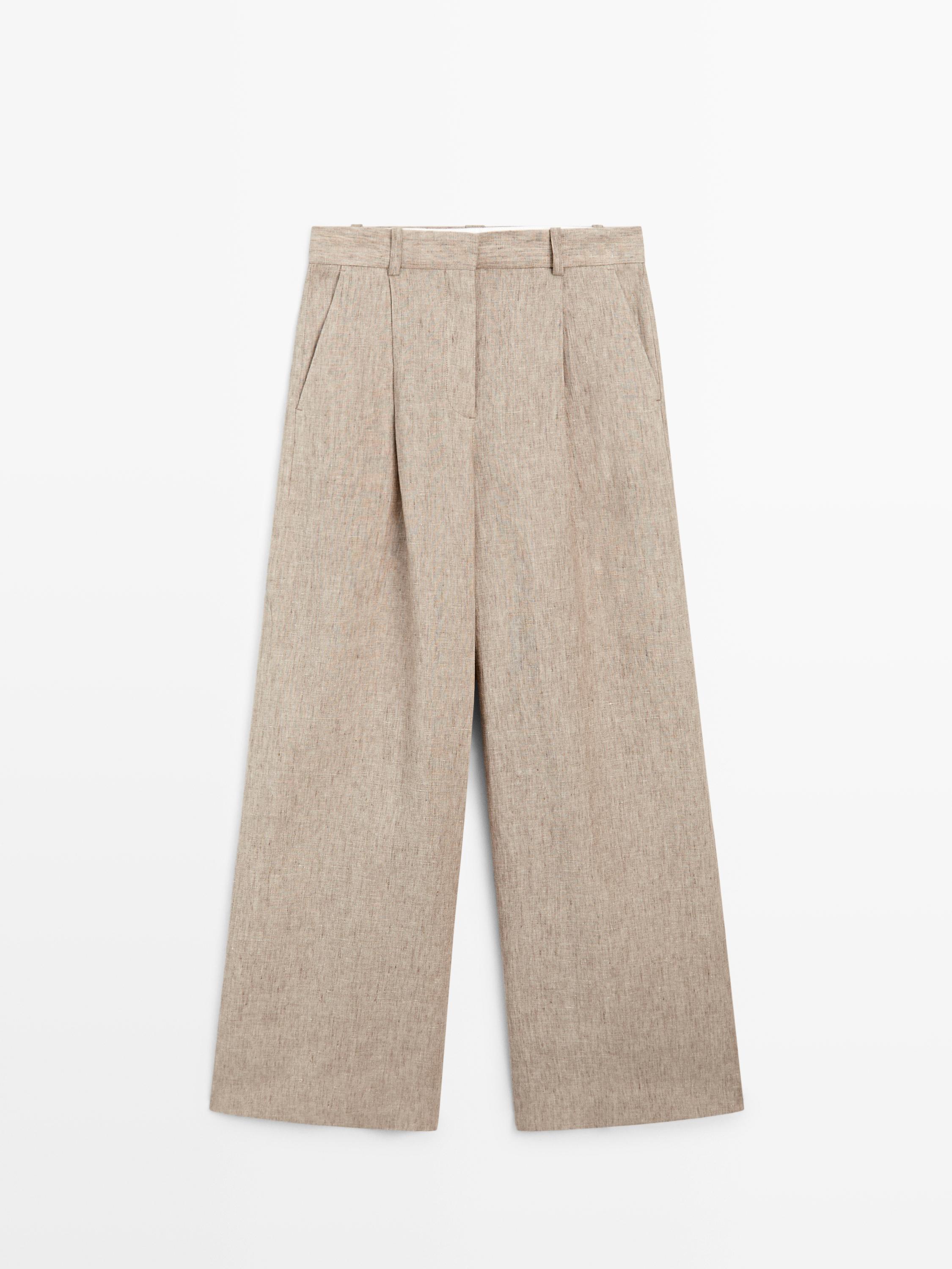 Linen melange trousers with pleated details
