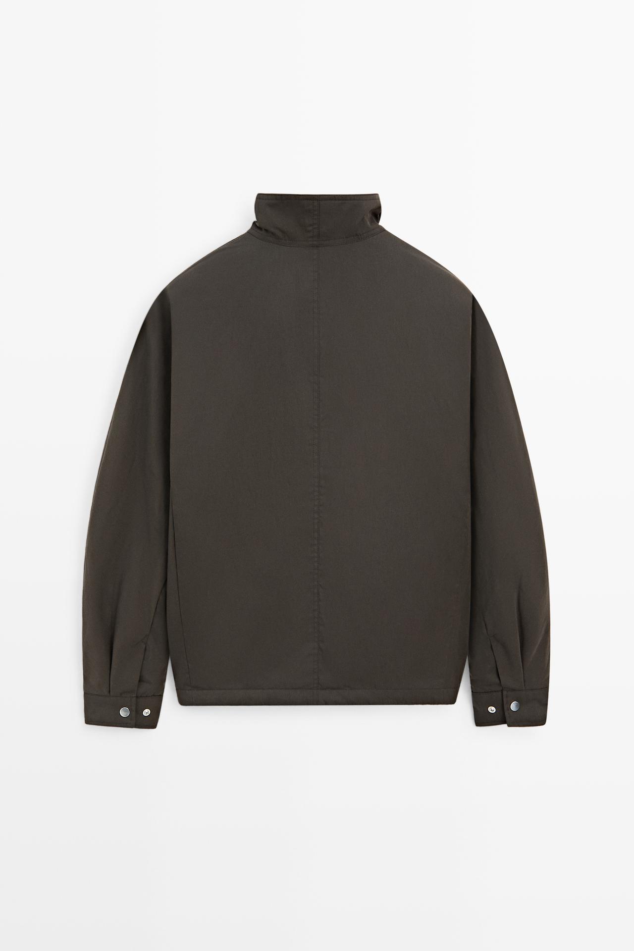 Cotton blend funnel neck jacket — BROWN MARL