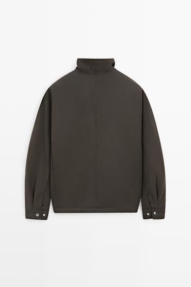 Cotton blend funnel neck jacket — BROWN MARL 6