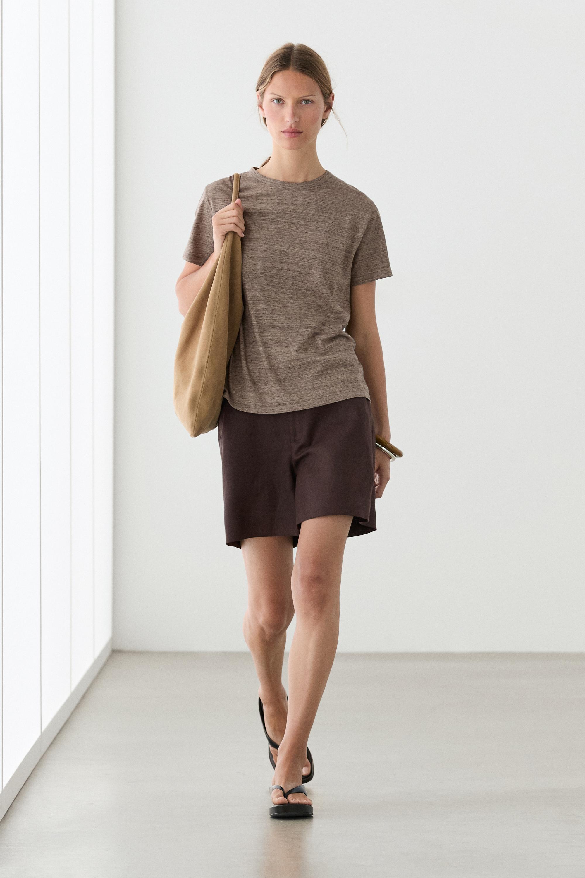 100% linen short Bermuda shorts — BROWN