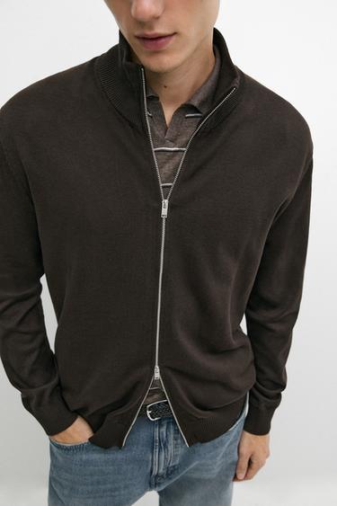 100% cotton knit cardigan — BROWN MARL 8