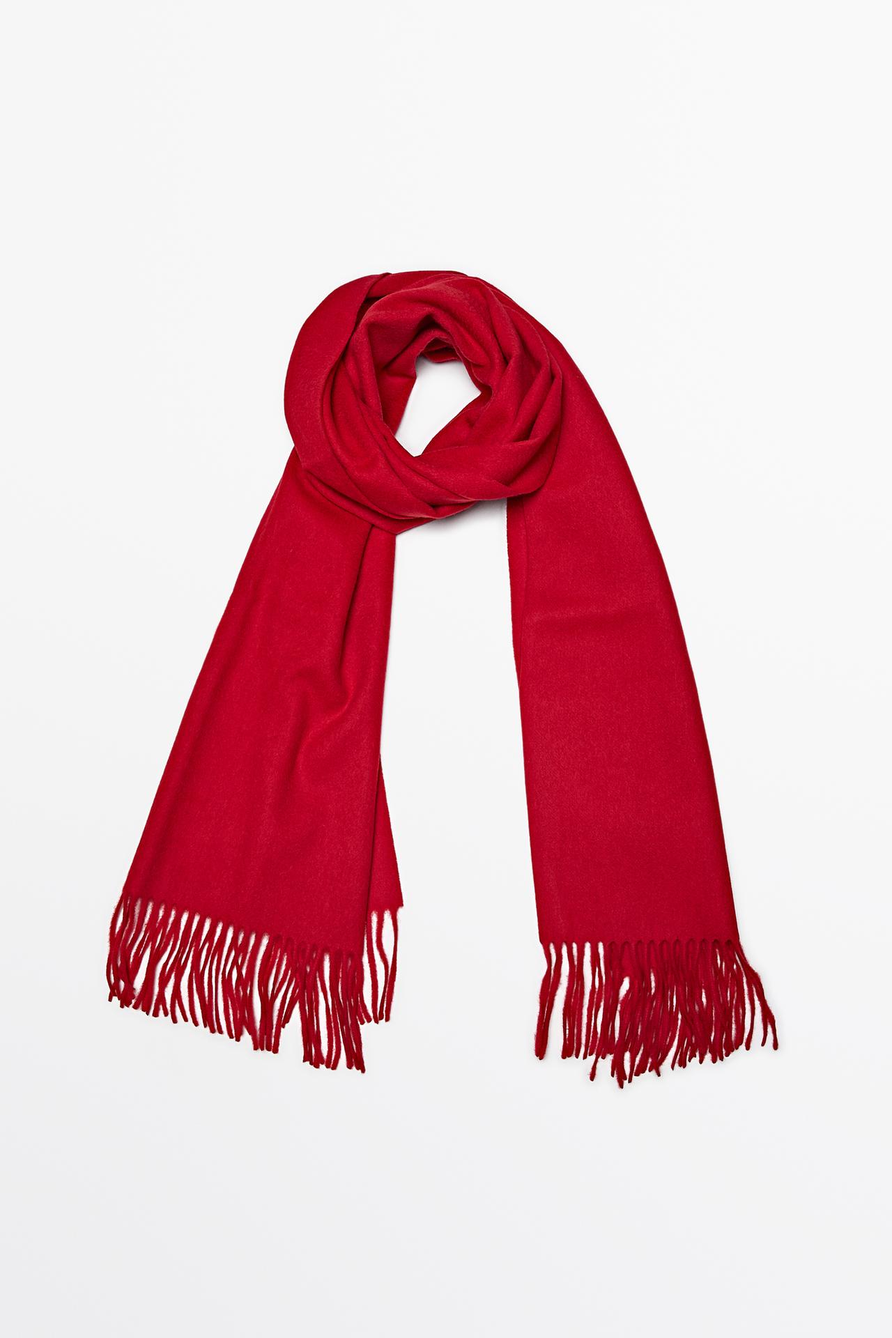 Wool blend scarf with fringing — RED