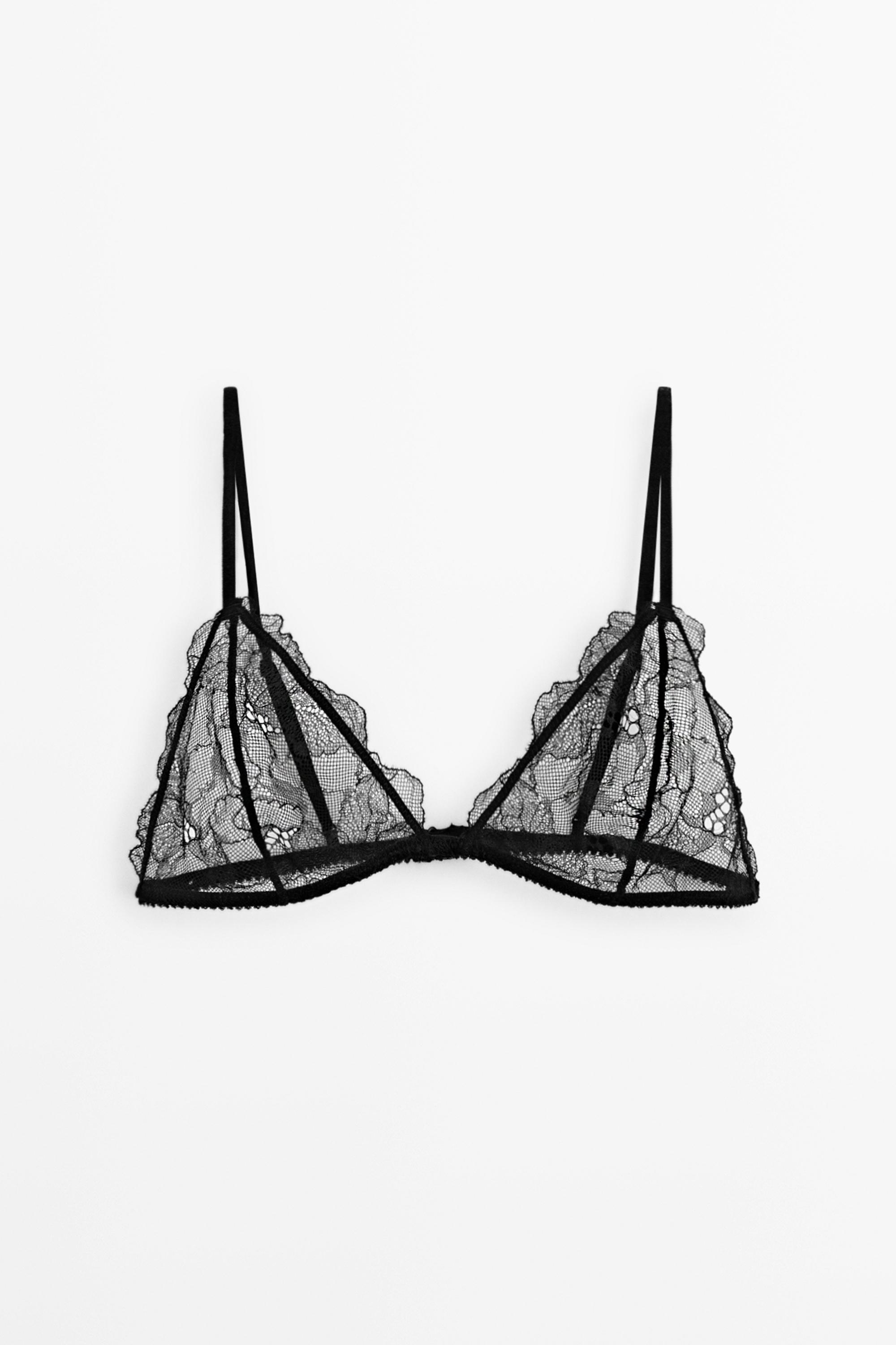 Scalloped lace triangle bra — BLACK