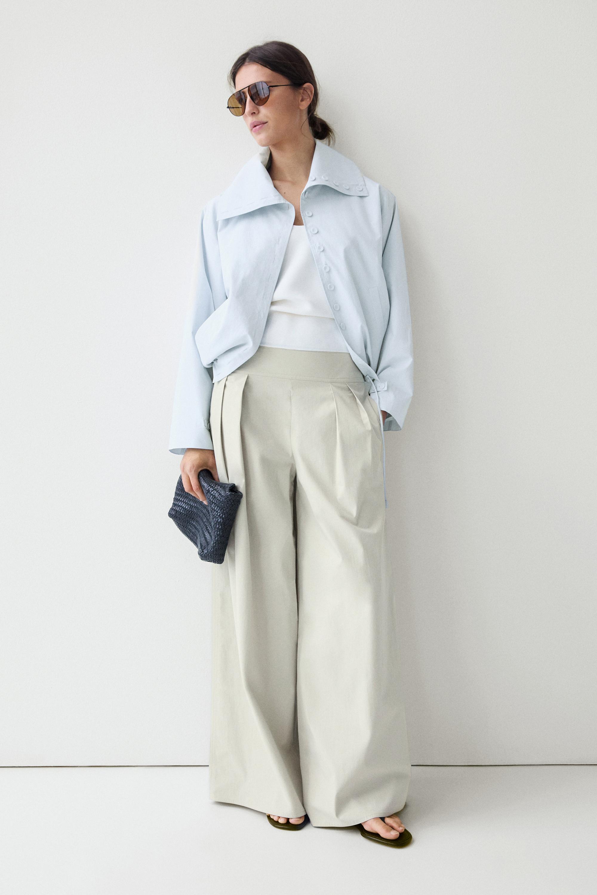 Cropped button-detail bomber jacket — FADED BLUE