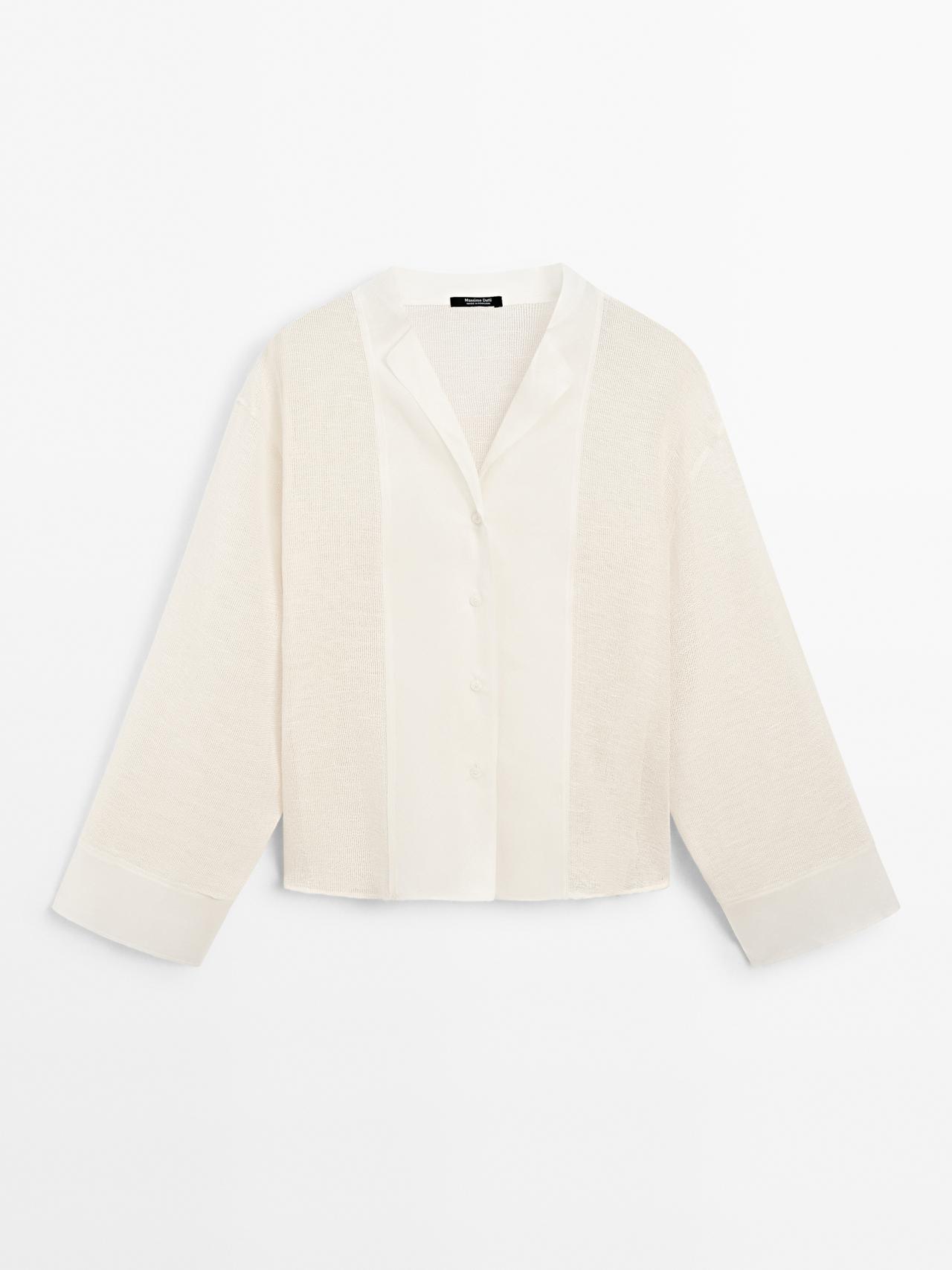 Massimo Dutti - Dame - Bluse I Bomuldsblanding Med Stofdetalje - Beige - S